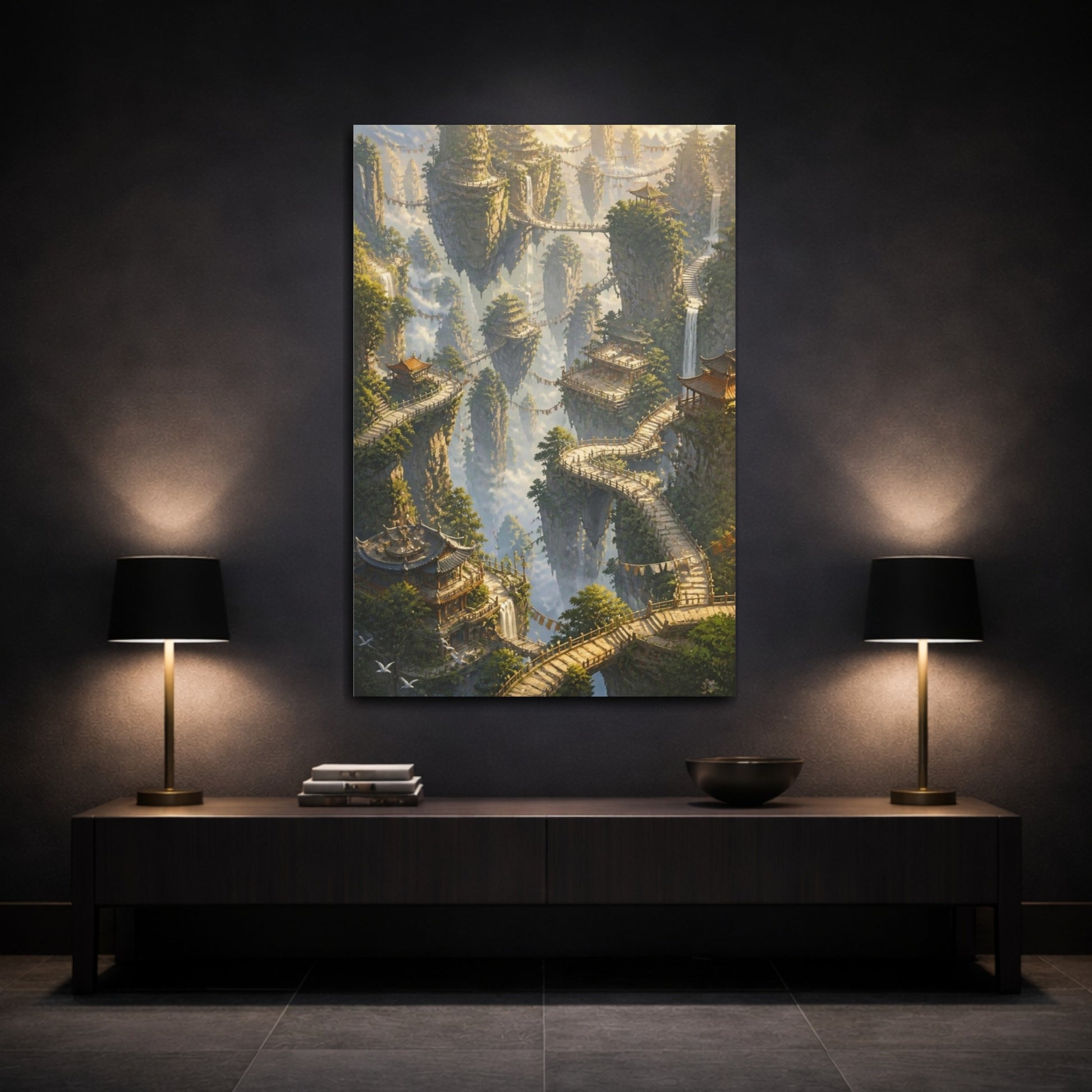 Mockup 3. Floating Pagoda Pathways shown as canvas print