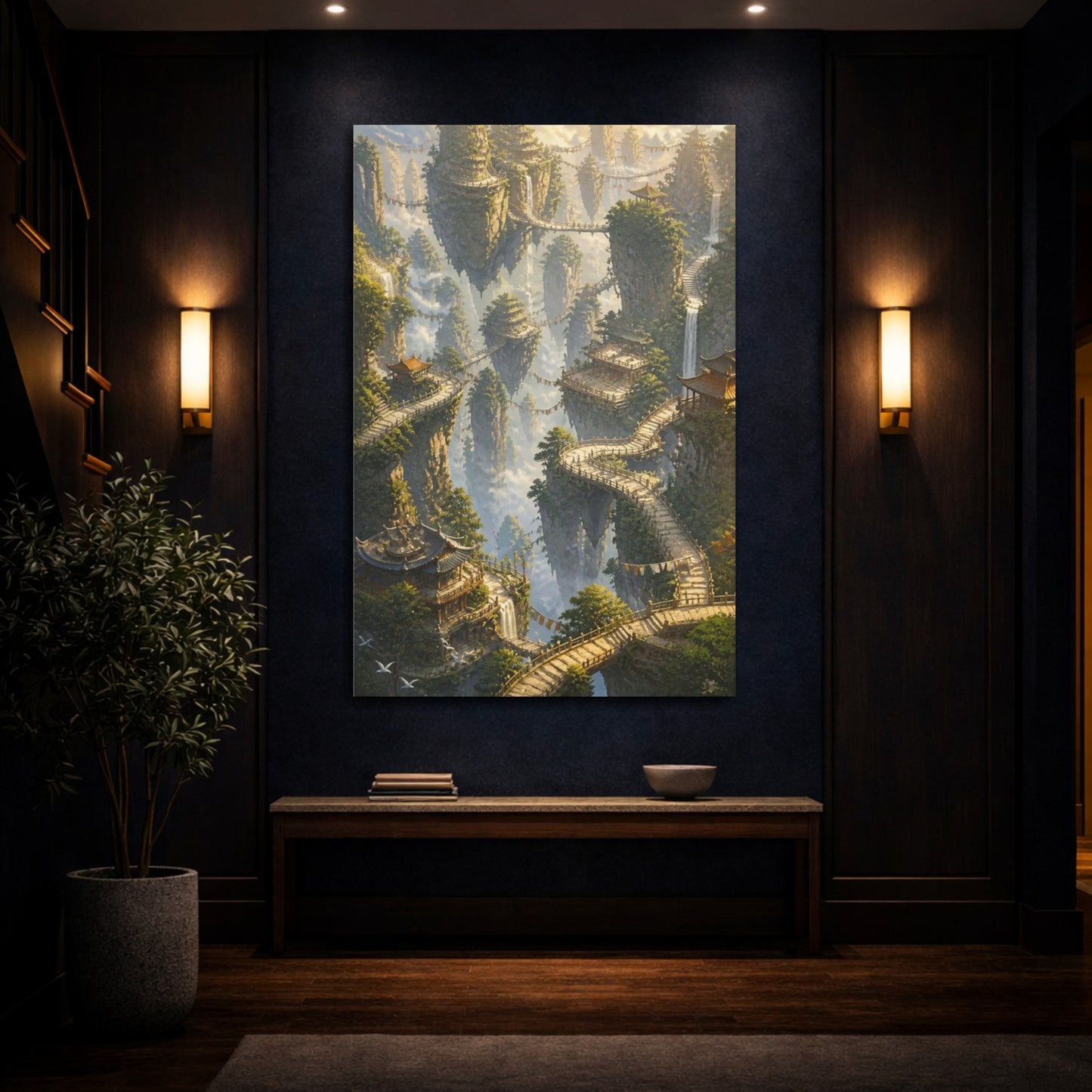 Mockup 4. Floating Pagoda Pathways shown as canvas print