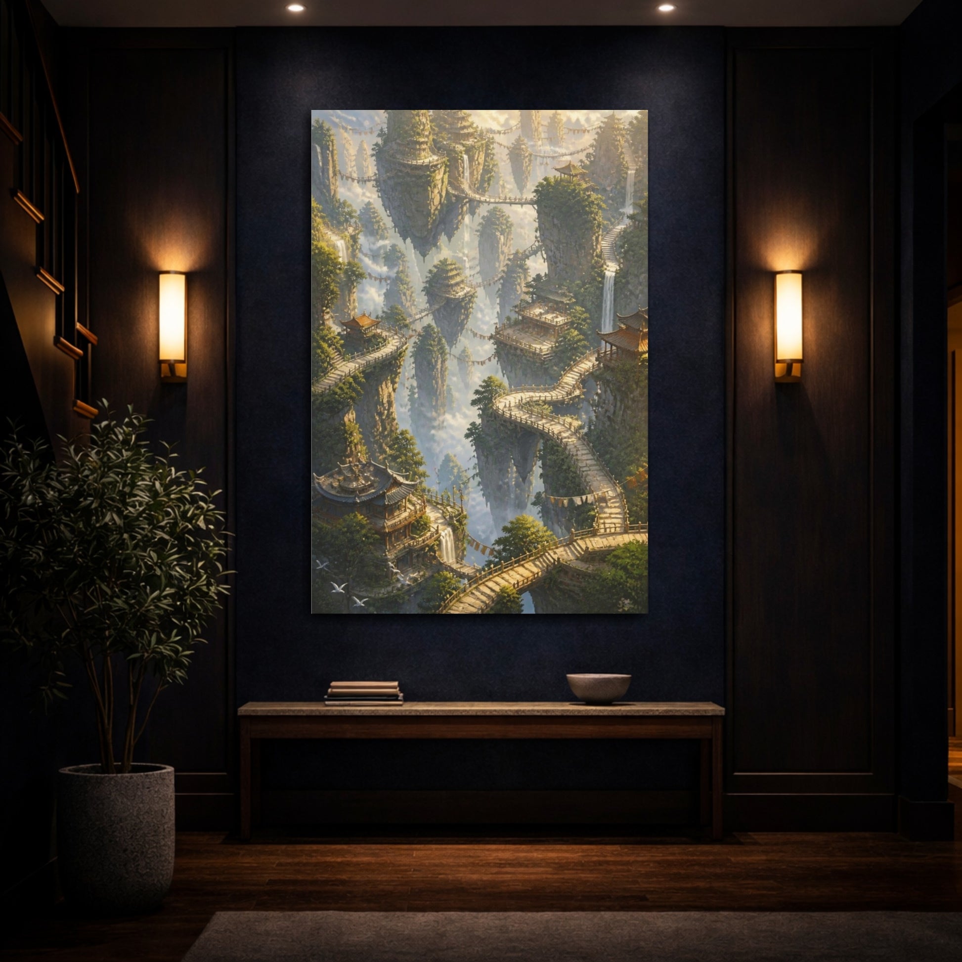Mockup 4. Floating Pagoda Pathways shown as canvas print