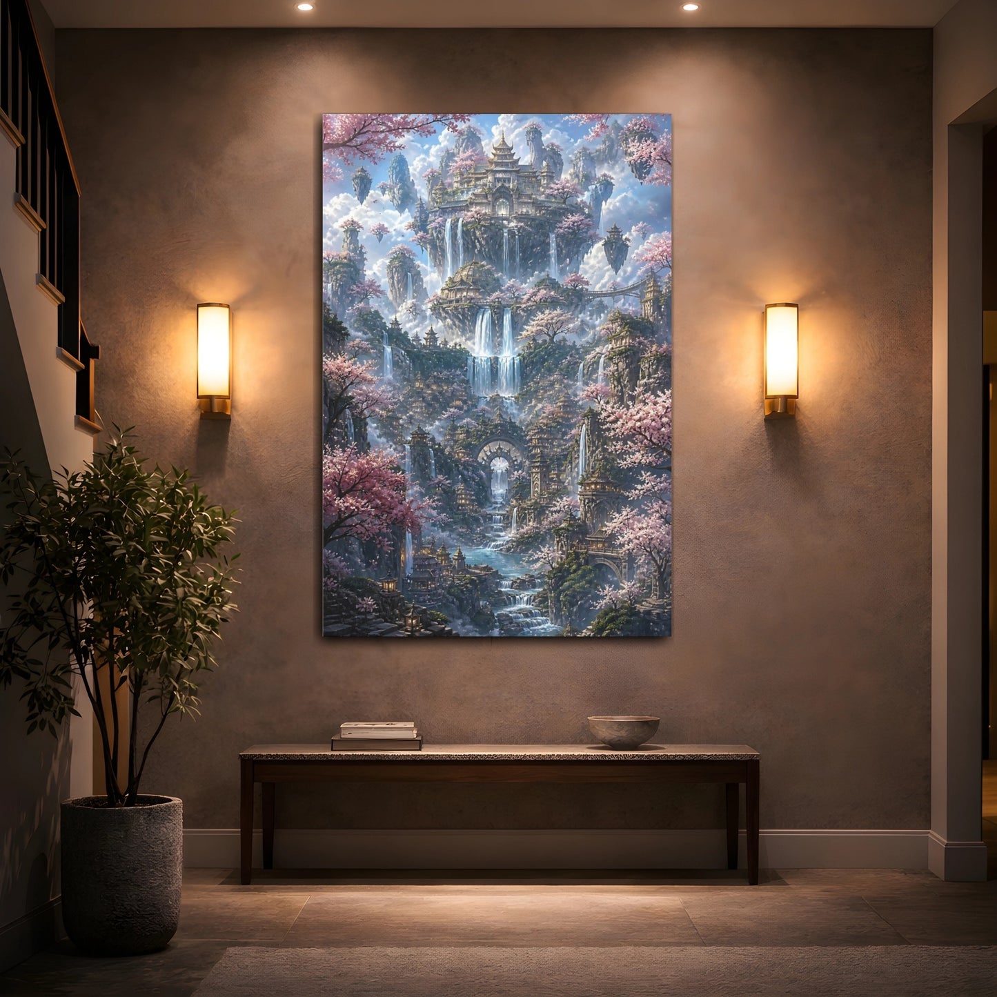 Mockup 2. Floating Palace With Cherry Blossoms shown as canvas print