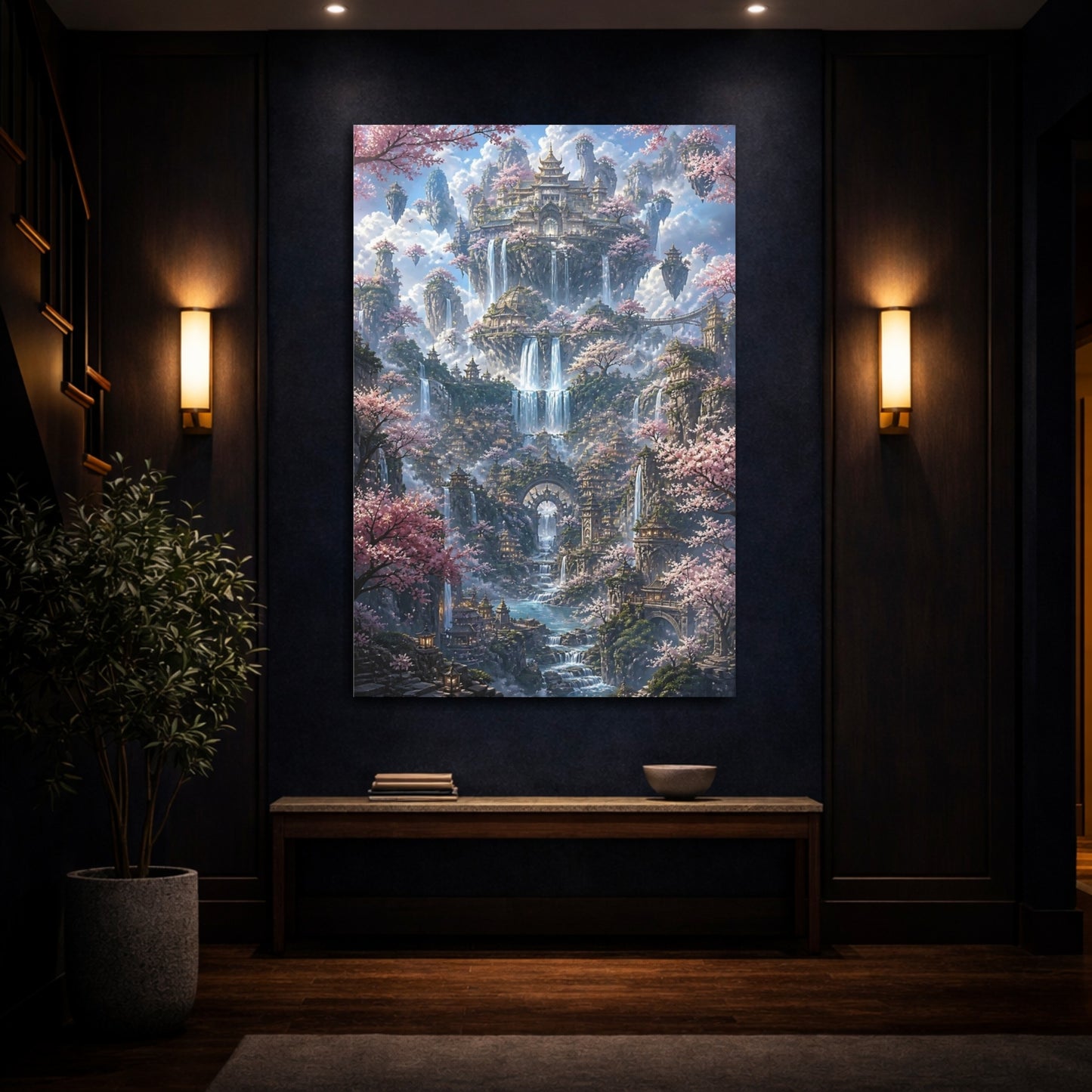 Mockup 4. Floating Palace With Cherry Blossoms shown as canvas print
