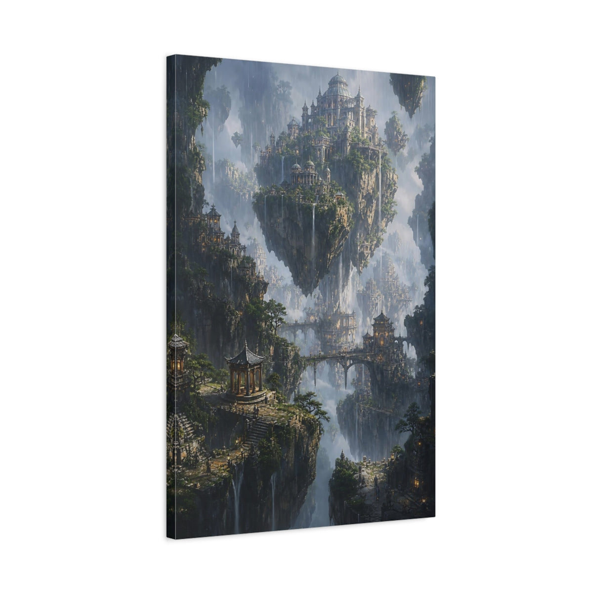 Side Mockup 2. Floating Sky City shown as canvas print