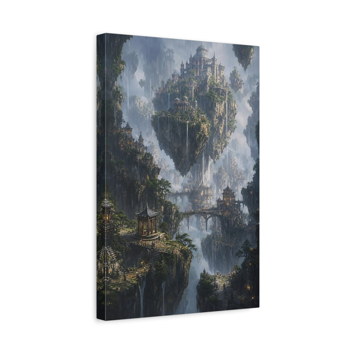 Side Mockup 4. Floating Sky City shown as canvas print