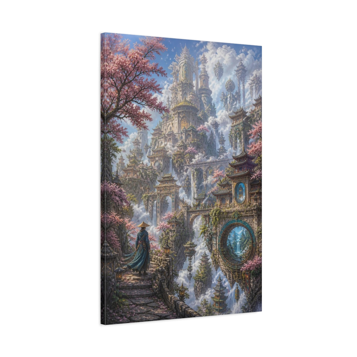 Main Mockup. Floating Sky City Oasis shown as canvas print