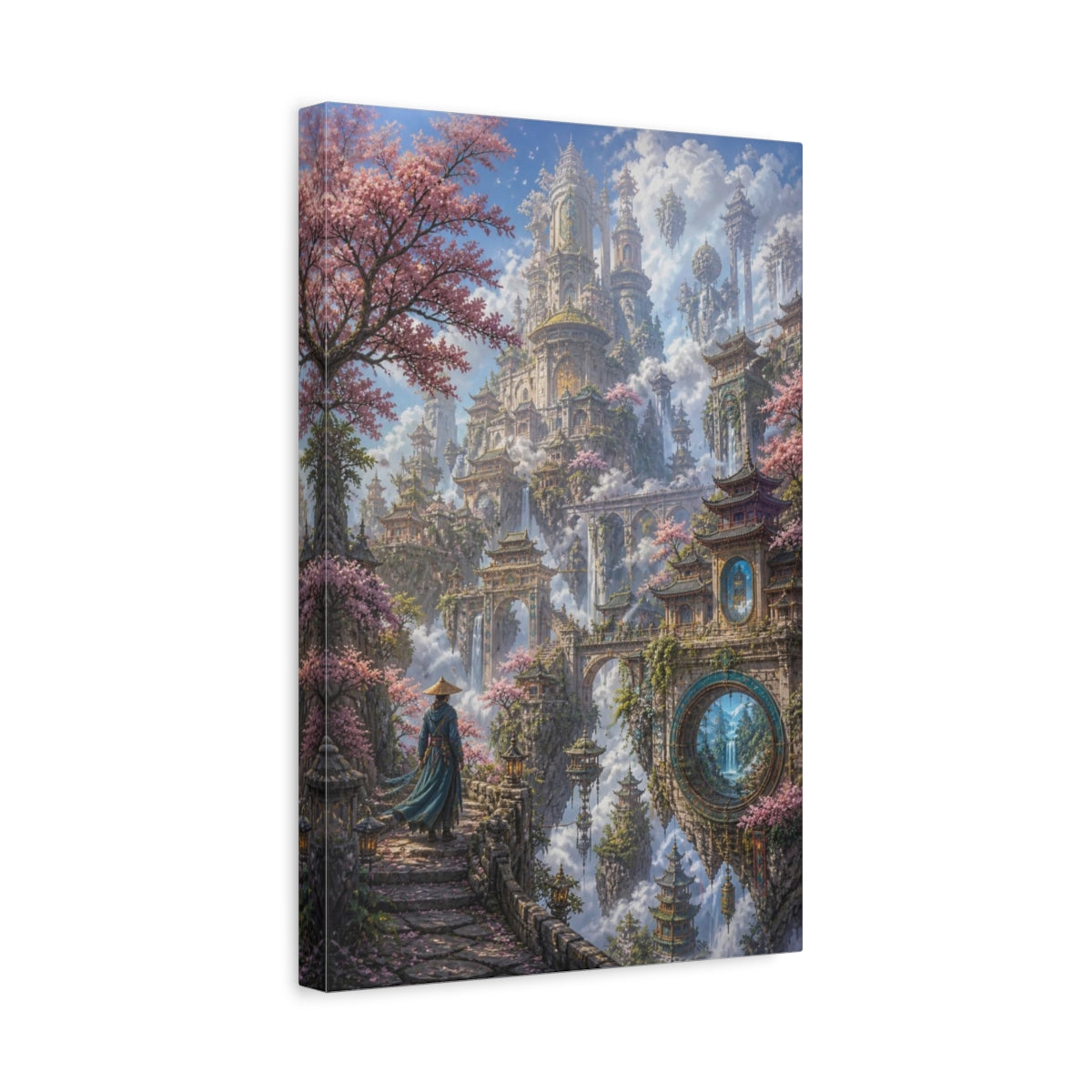 Side Mockup 4. Floating Sky City Oasis shown as canvas print