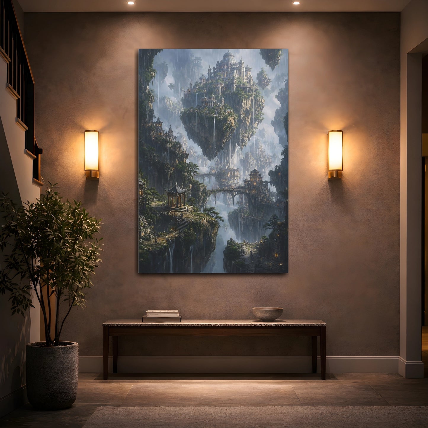 Mockup 2. Floating Sky City shown as canvas print