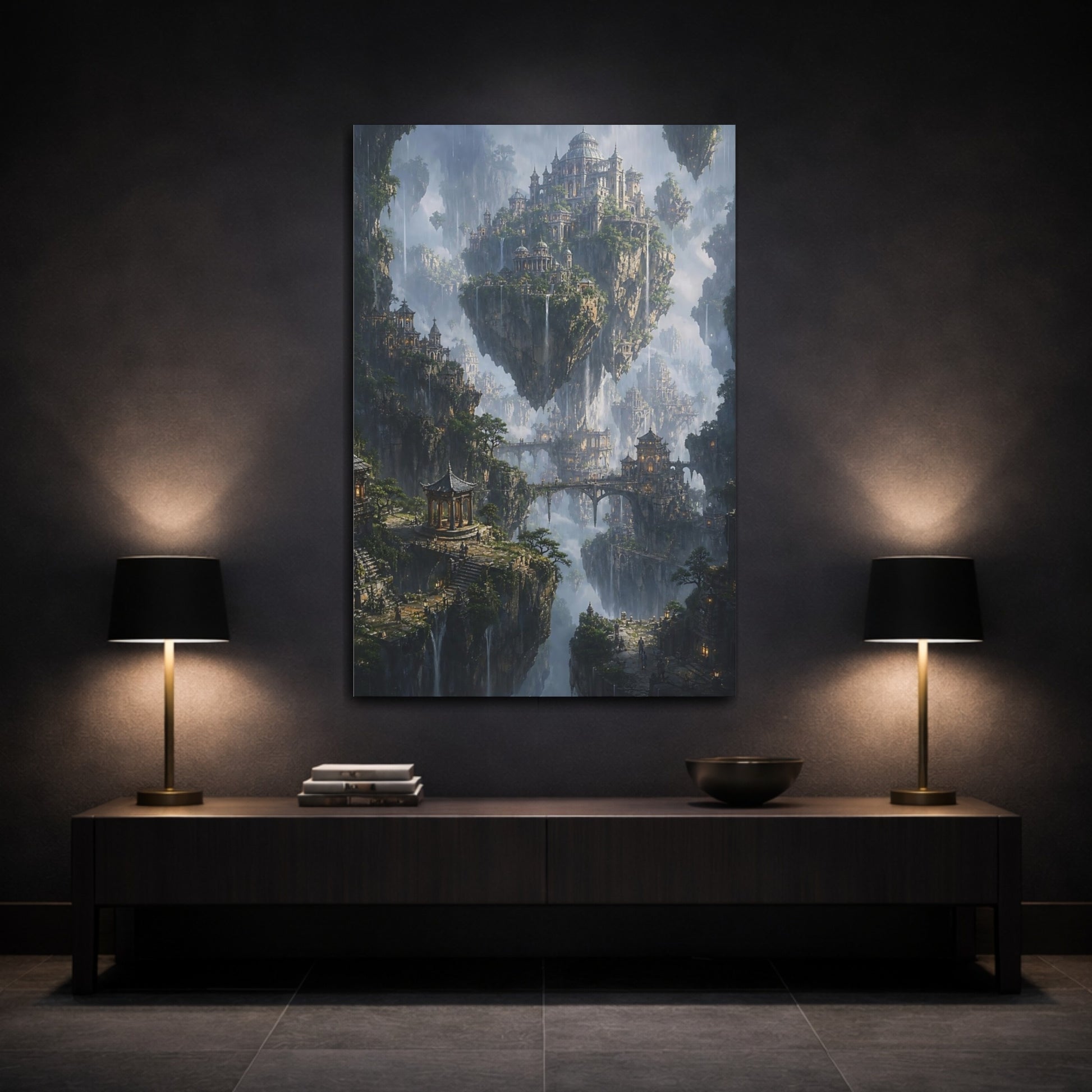 Mockup 3. Floating Sky City shown as canvas print