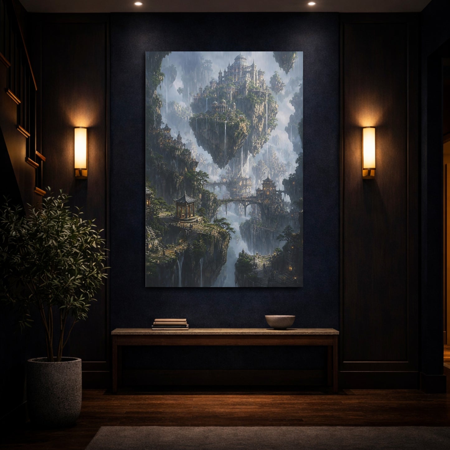 Mockup 4. Floating Sky City shown as canvas print