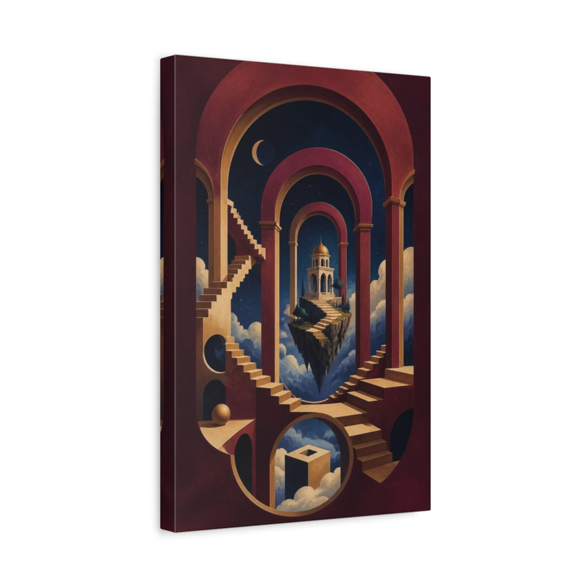 Side Mockup 4. Floating Temple Illusion shown as canvas print