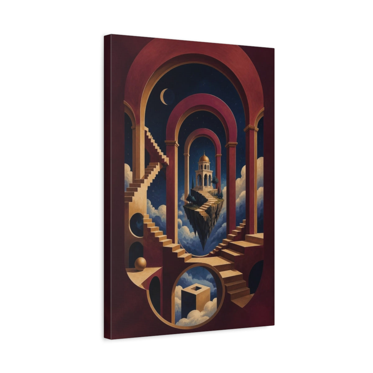 Side Mockup 3. Floating Temple Illusion shown as canvas print