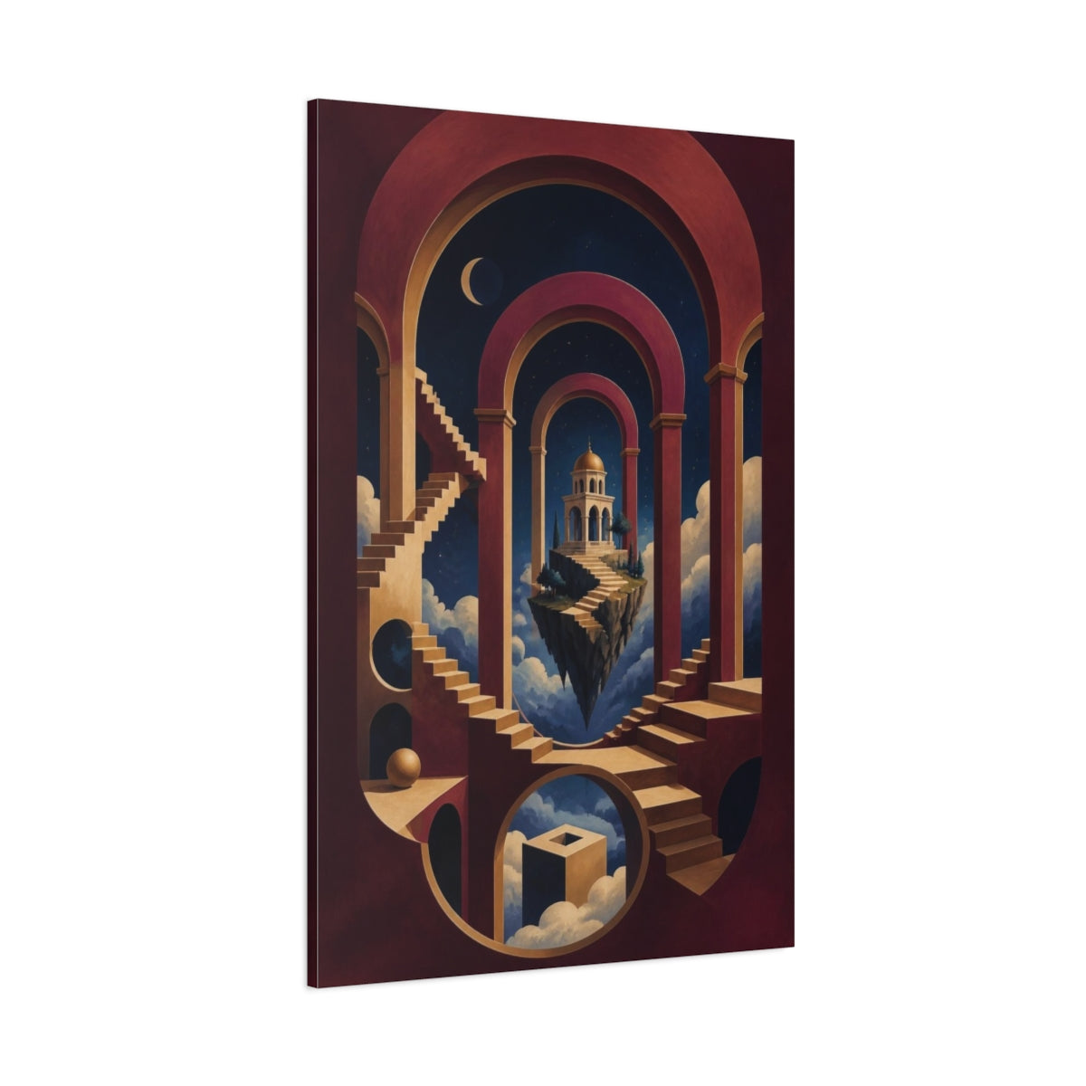 Side Mockup 1. Floating Temple Illusion shown as canvas print