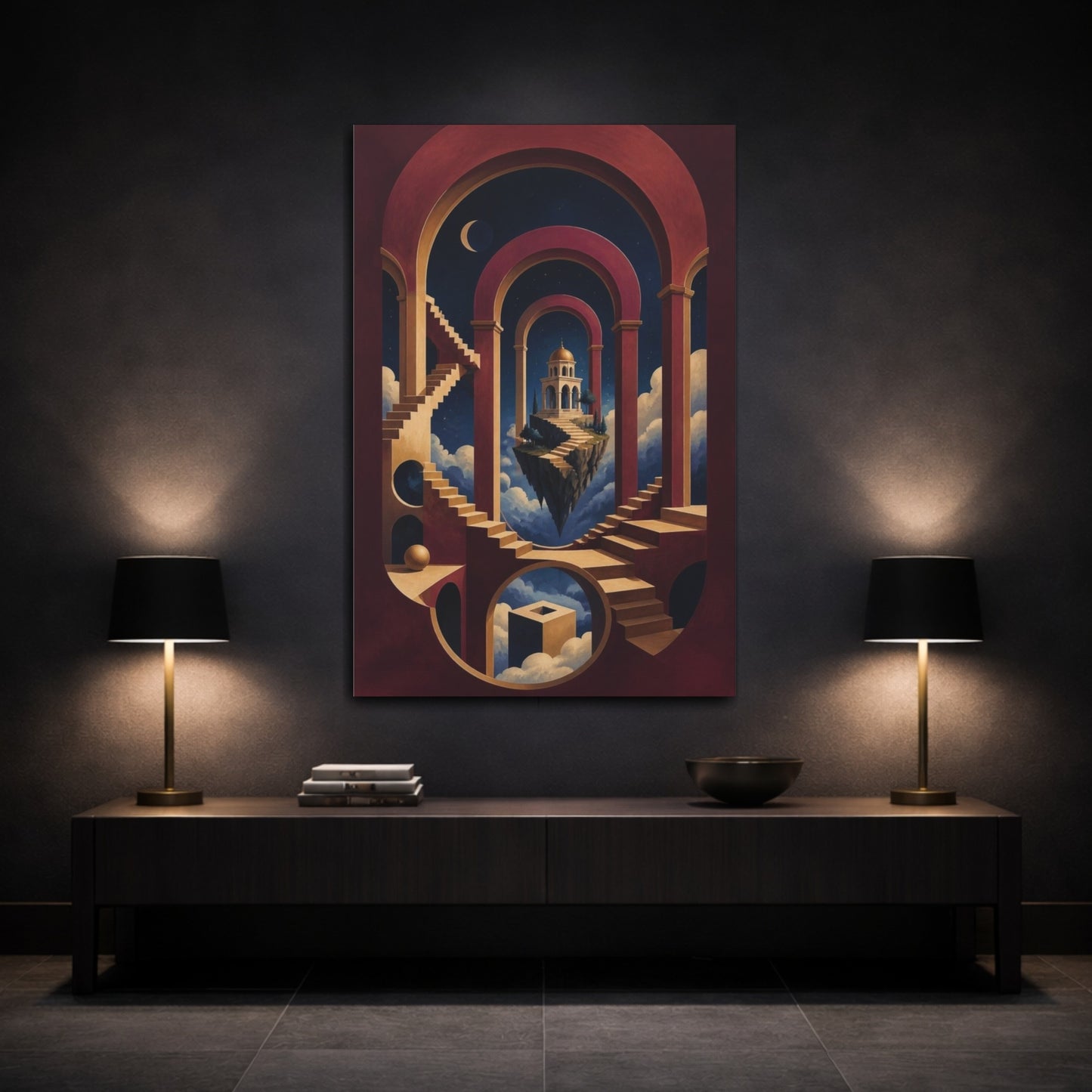 Mockup 3. Floating Temple Illusion shown as canvas print