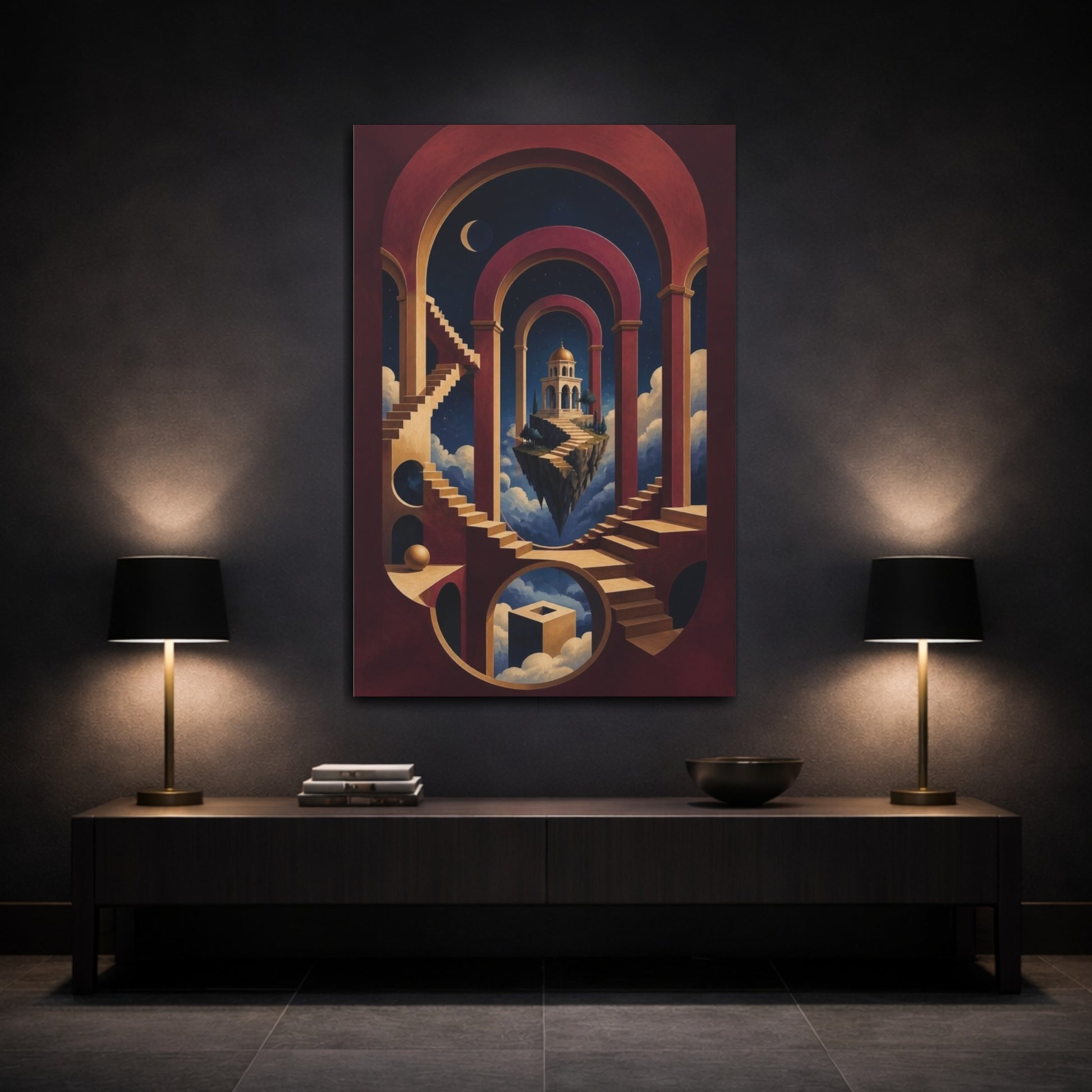 Mockup 3. Floating Temple Illusion shown as canvas print