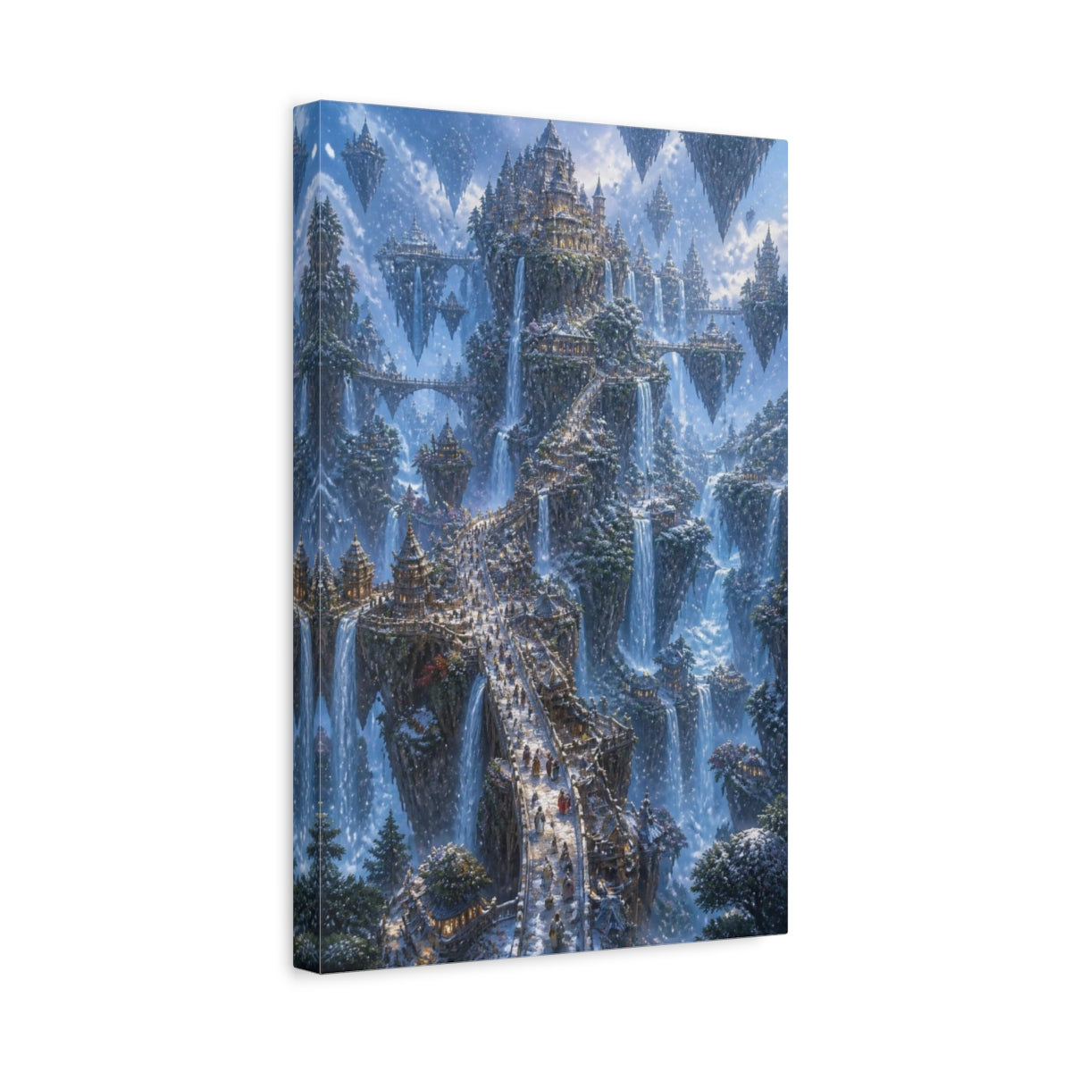 Side Mockup 4. Floating Waterfall City shown as canvas print