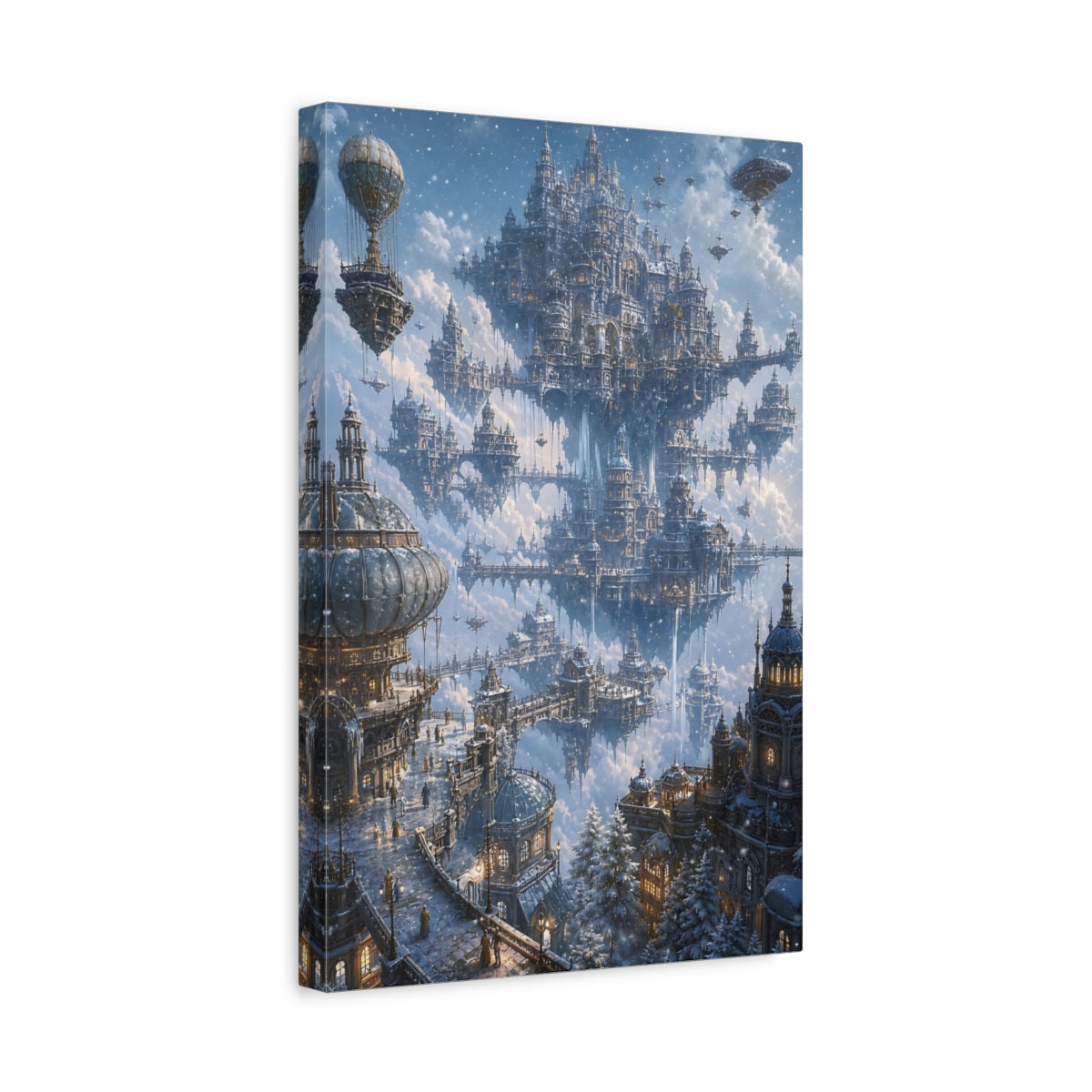 Side Mockup 4. Floating Winter Citadel shown as canvas print