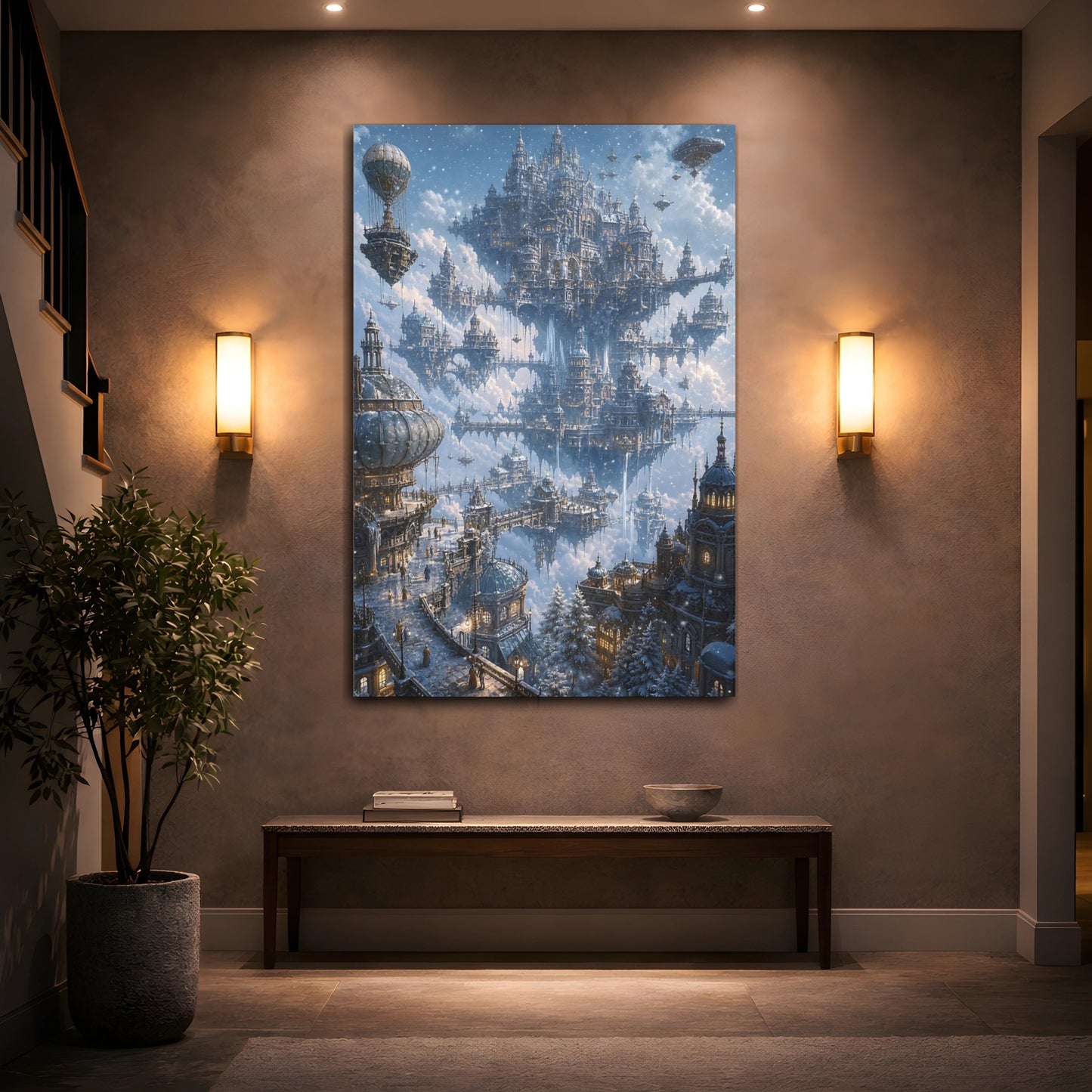 Mockup 2. Floating Winter Citadel shown as canvas print