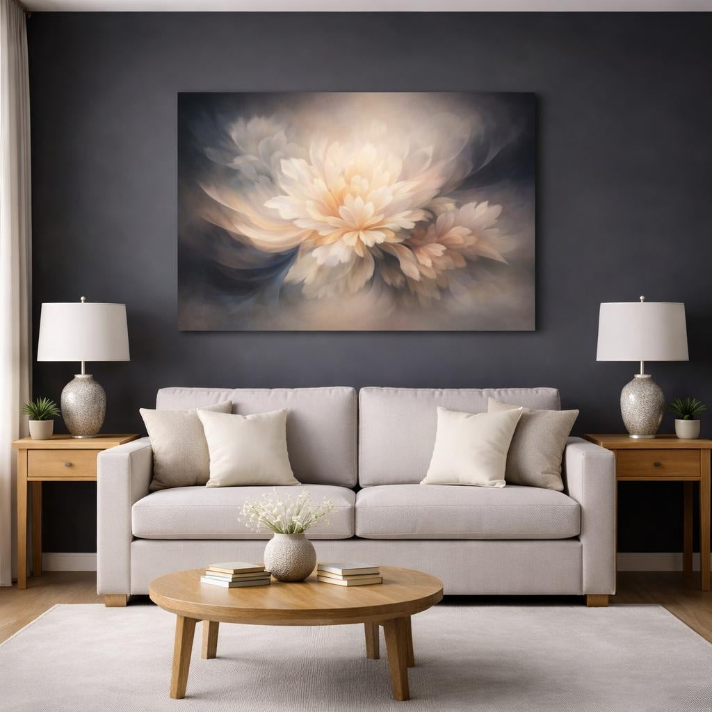 Floral Abstract Flow shown as canvas wall art in a modern living room