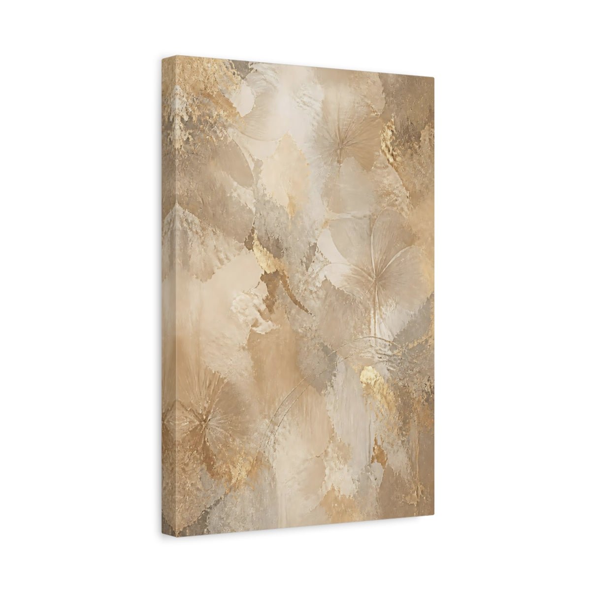 Floral Abstract Flowers Gold And Beige Canvas Print – Living Room, Above Sofa - YesArtYes