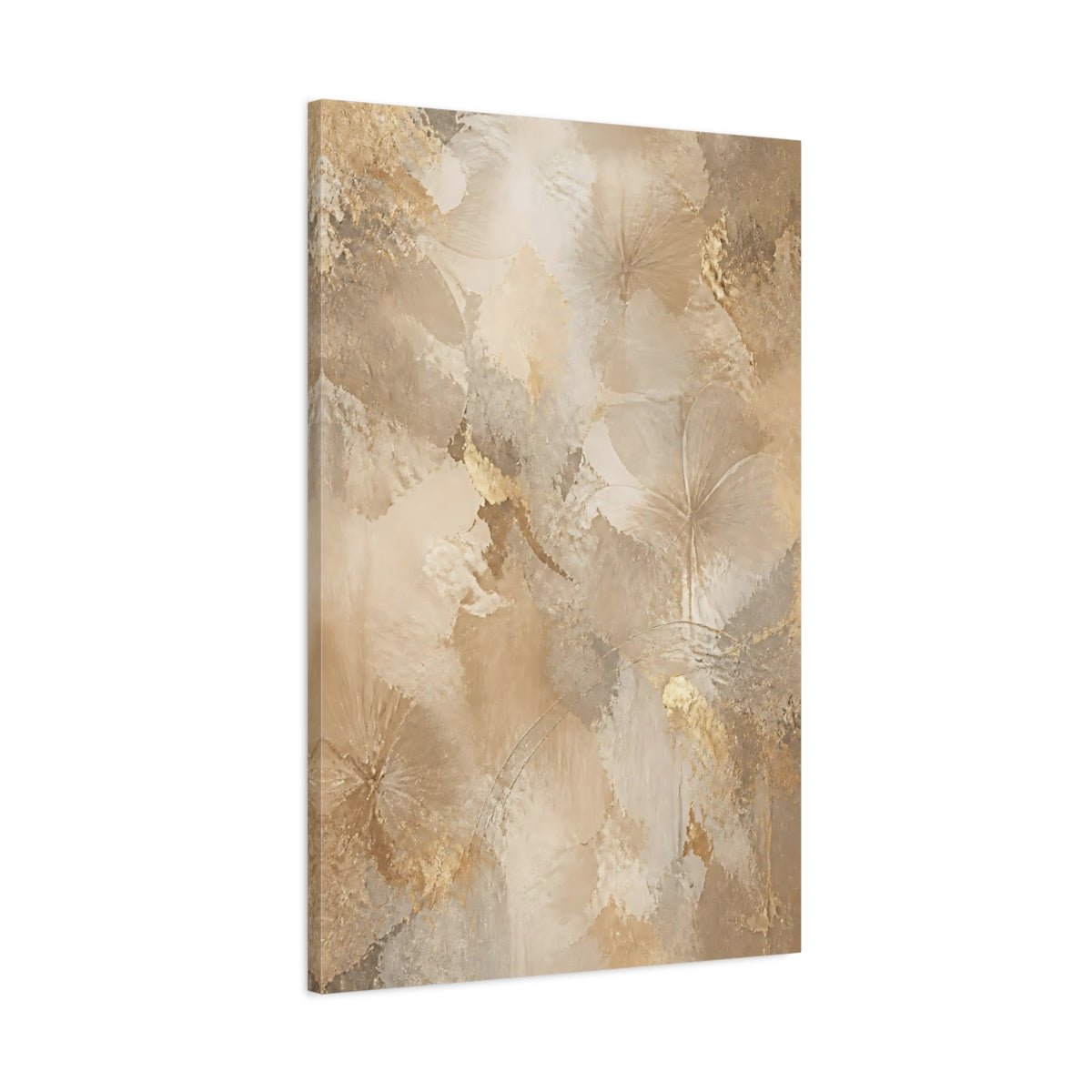 Floral Abstract Flowers Gold And Beige Canvas Print – Living Room, Above Sofa - YesArtYes