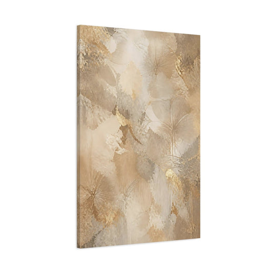 Floral Abstract Flowers Gold And Beige Canvas Print – Living Room, Above Sofa - YesArtYes
