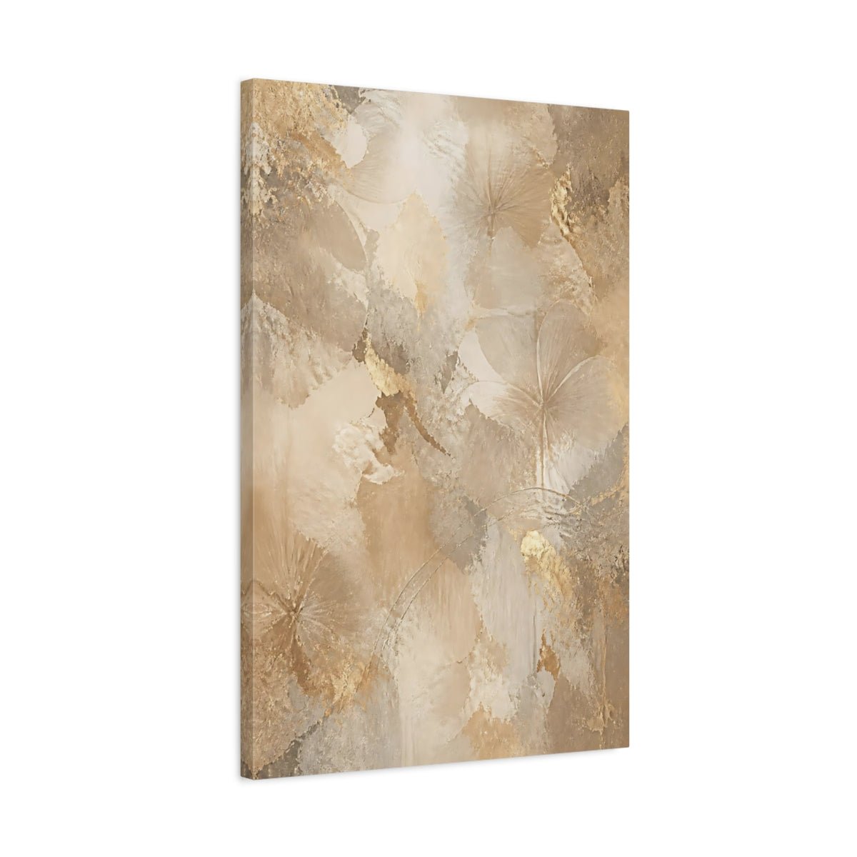Floral Abstract Flowers Gold And Beige Canvas Print – Living Room, Above Sofa - YesArtYes