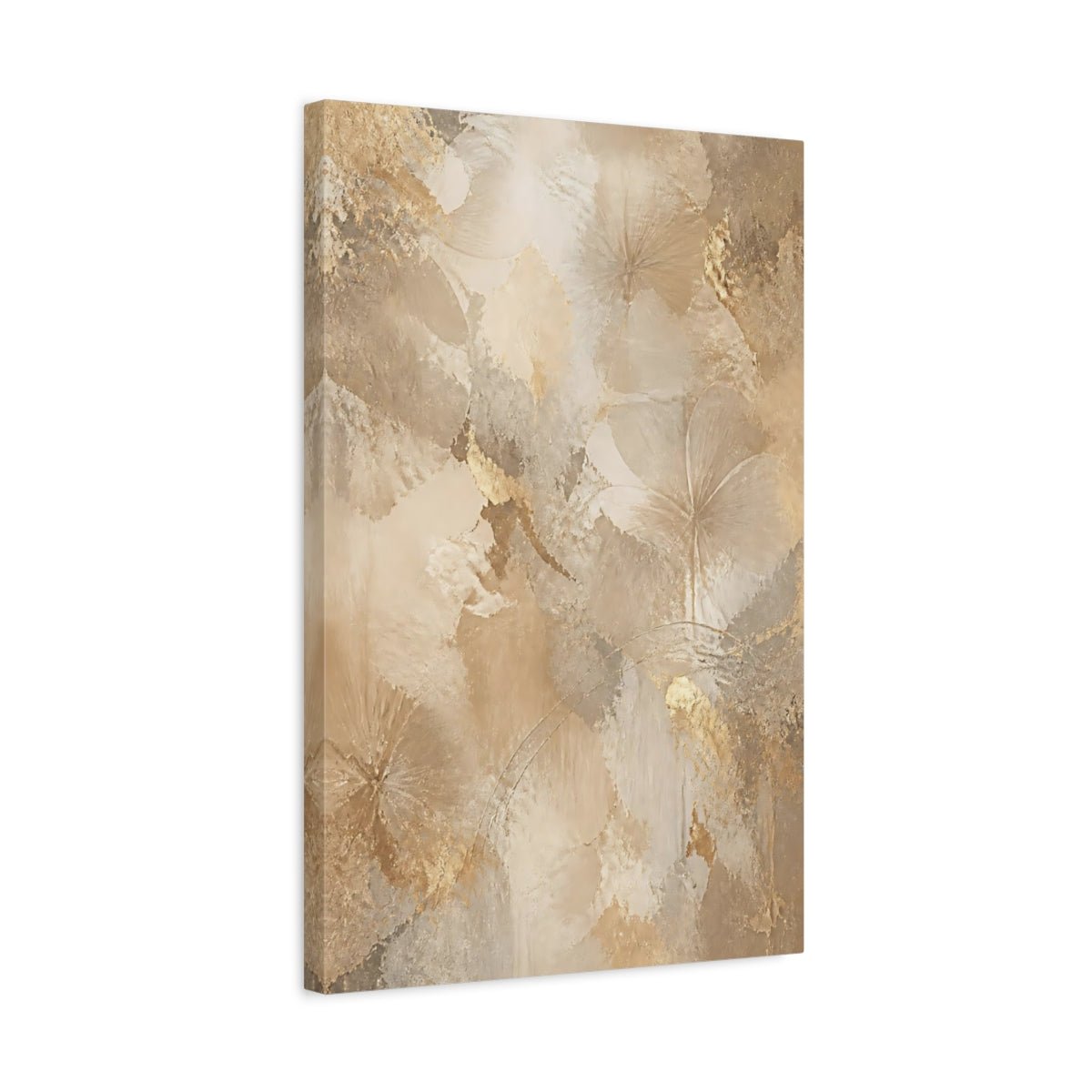 Floral Abstract Flowers Gold And Beige Canvas Print – Living Room, Above Sofa - YesArtYes