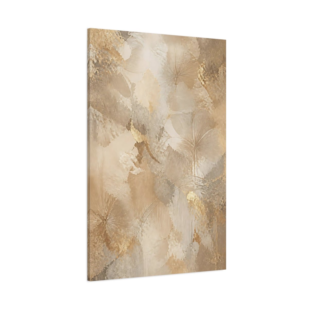 Floral Abstract Flowers Gold And Beige Canvas Print – Living Room, Above Sofa - YesArtYes