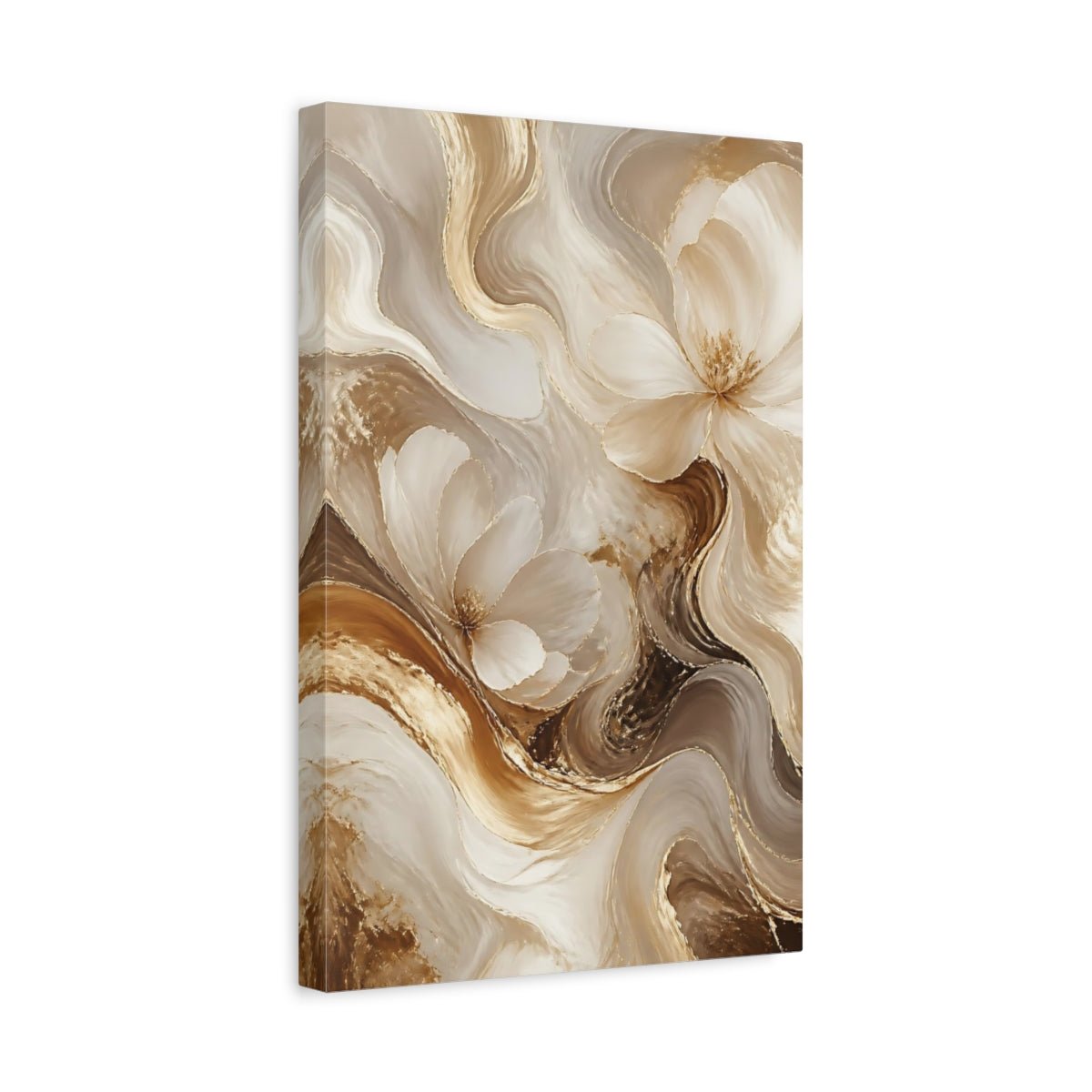 Floral Abstract Flowers Gold And White Canvas Wall Art Print – Living Room Decor, Large - YesArtYes