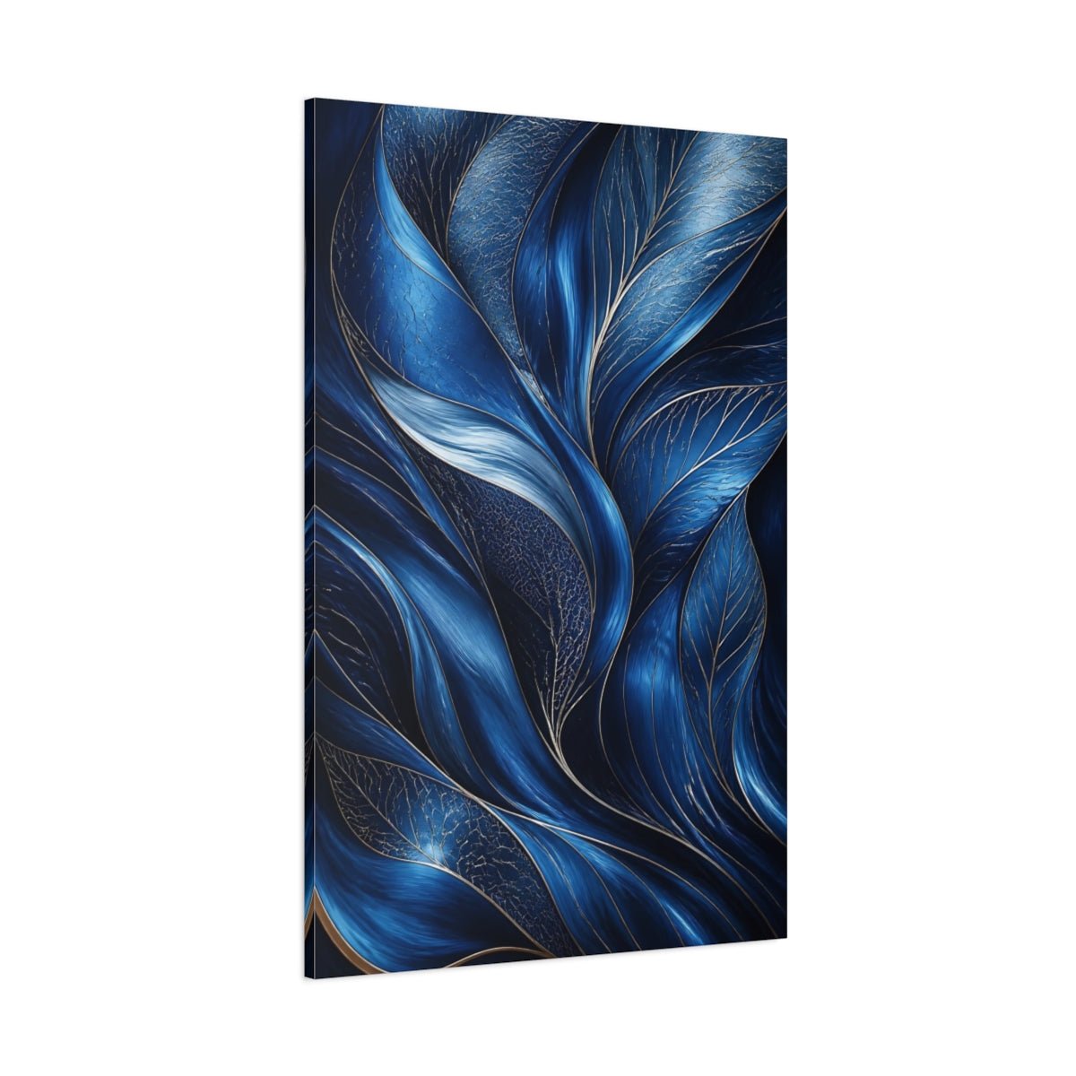 Floral Abstract Foliage Blue And Gold Canvas Print – Living Room, Above Couch, - YesArtYes