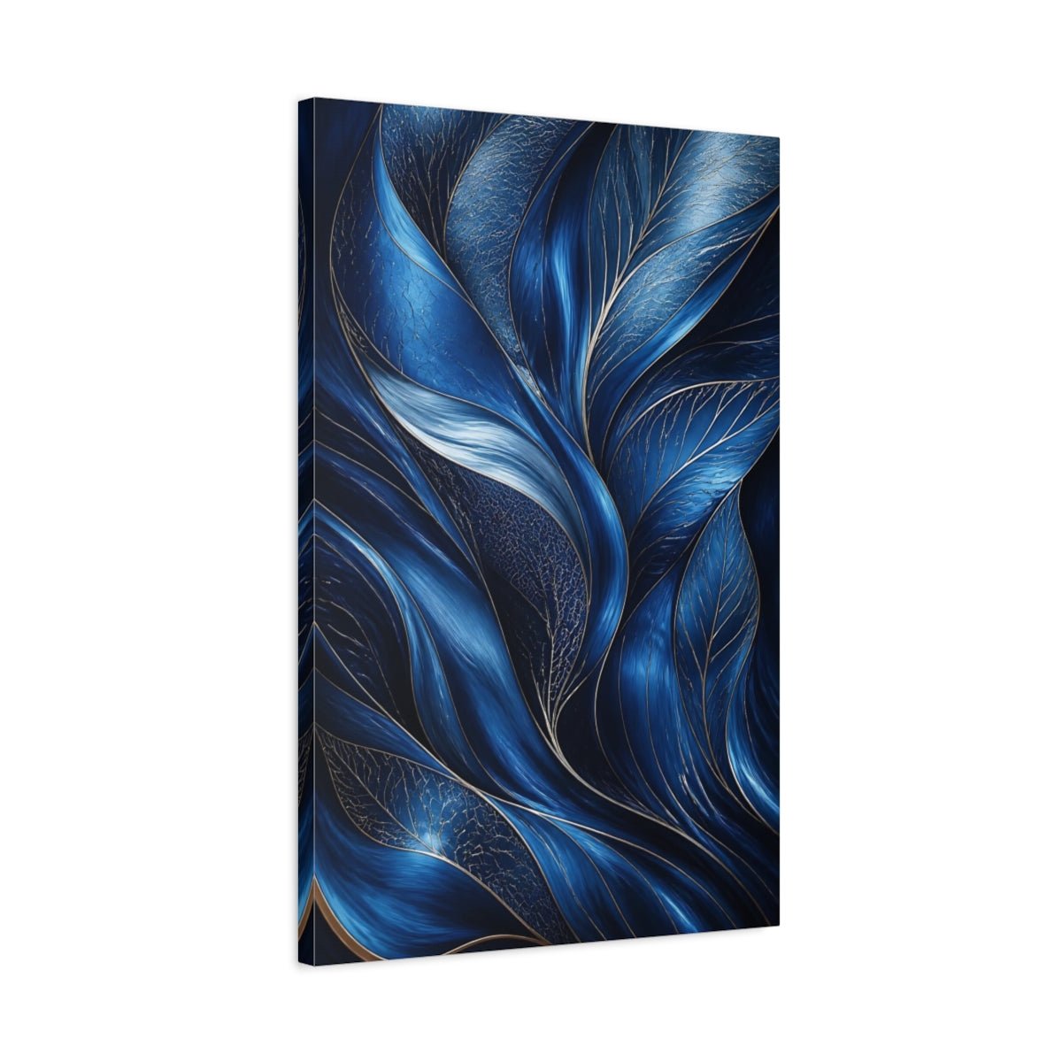 Floral Abstract Foliage Blue And Gold Canvas Print – Living Room, Above Couch, - YesArtYes
