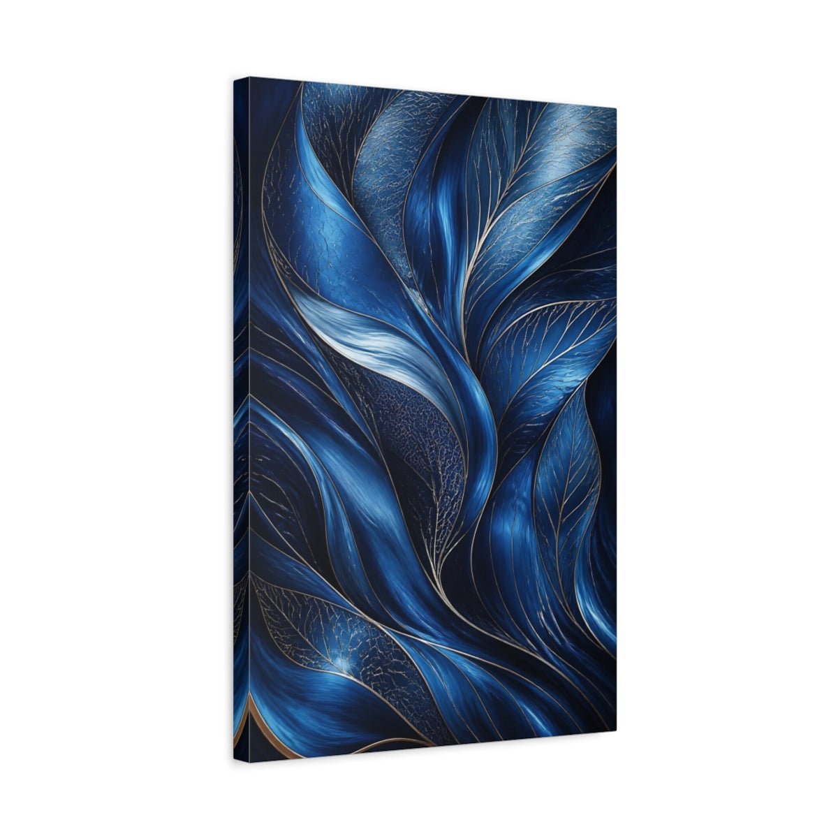 Floral Abstract Foliage Blue And Gold Canvas Print – Living Room, Above Couch, - YesArtYes