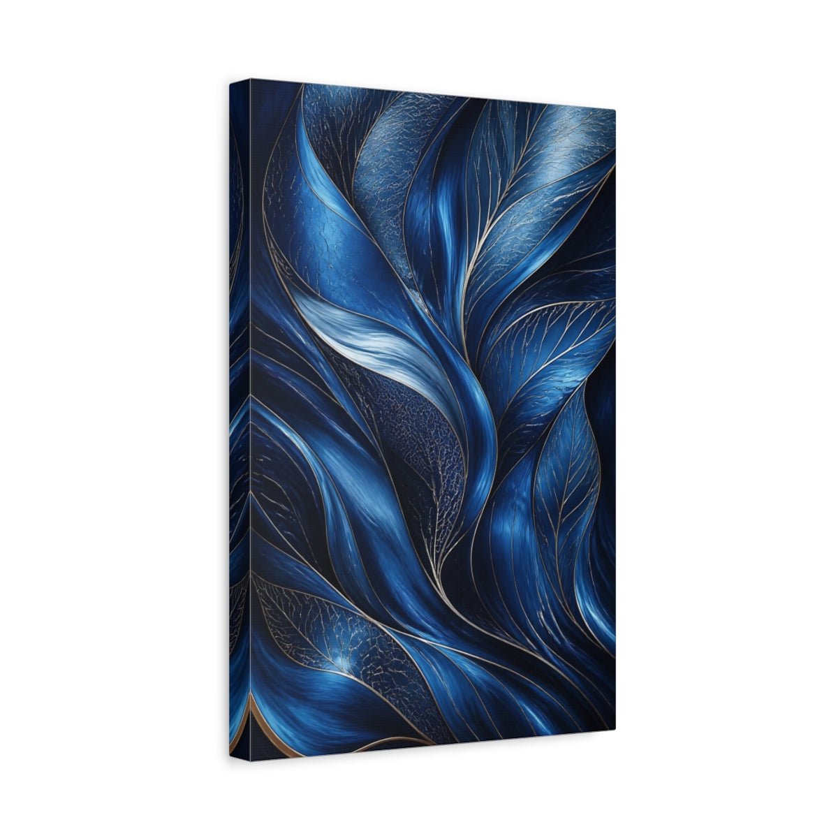 Floral Abstract Foliage Blue And Gold Canvas Print – Living Room, Above Couch, - YesArtYes