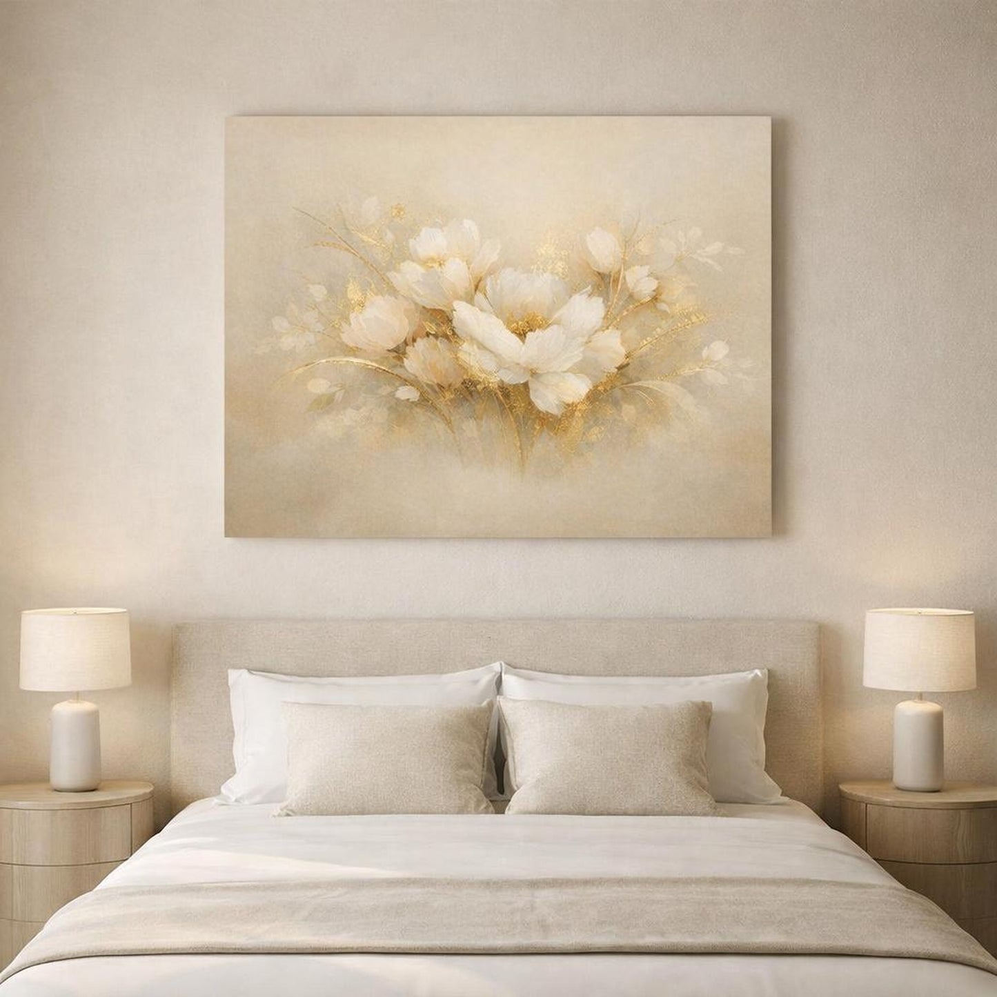 Floral Abstract Gold shown as canvas wall art in a luxury executive office