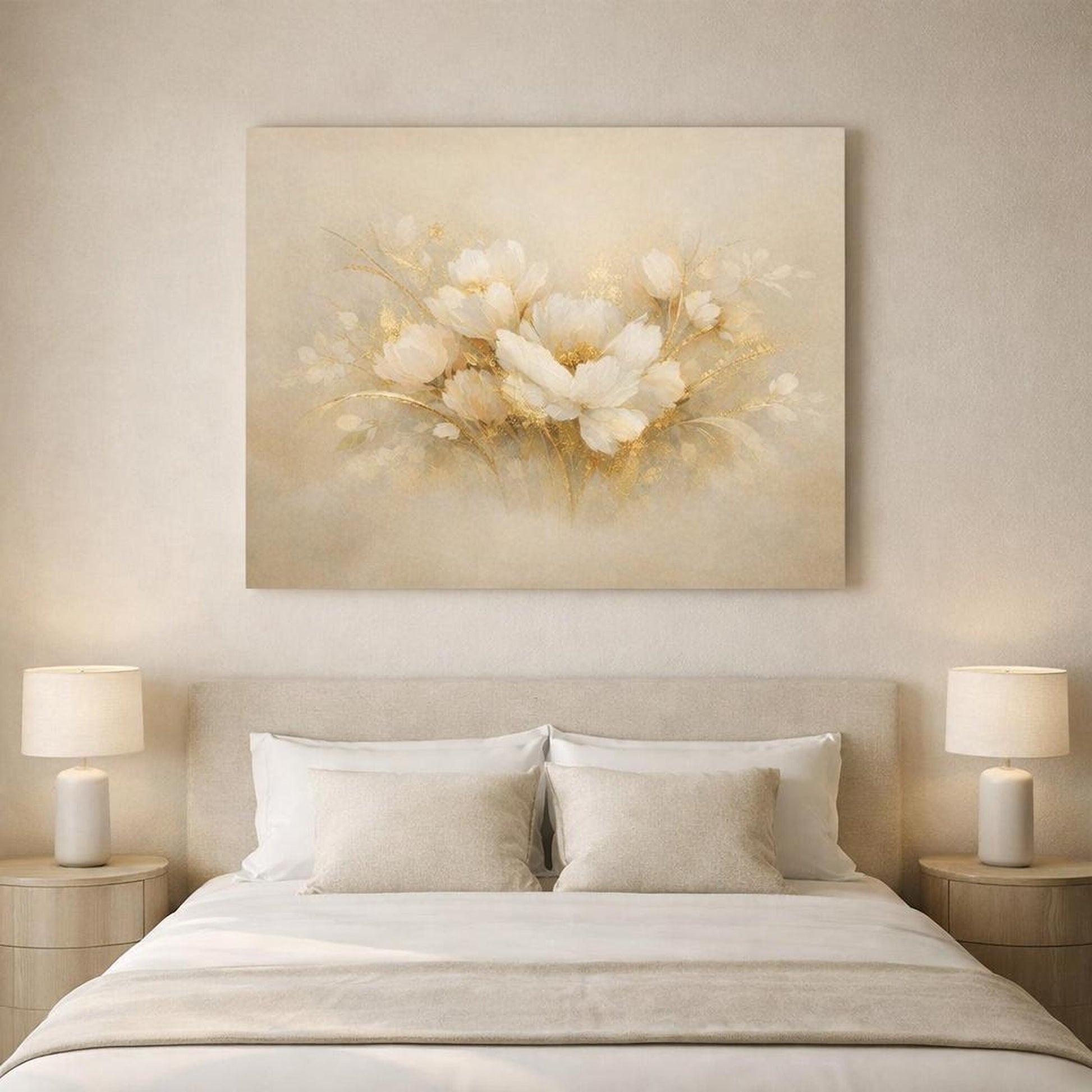 Floral Abstract Gold shown as canvas wall art in a luxury executive office