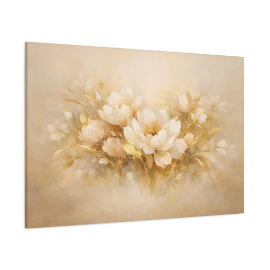 Floral Abstract Gold shown as stretched canvas wall art