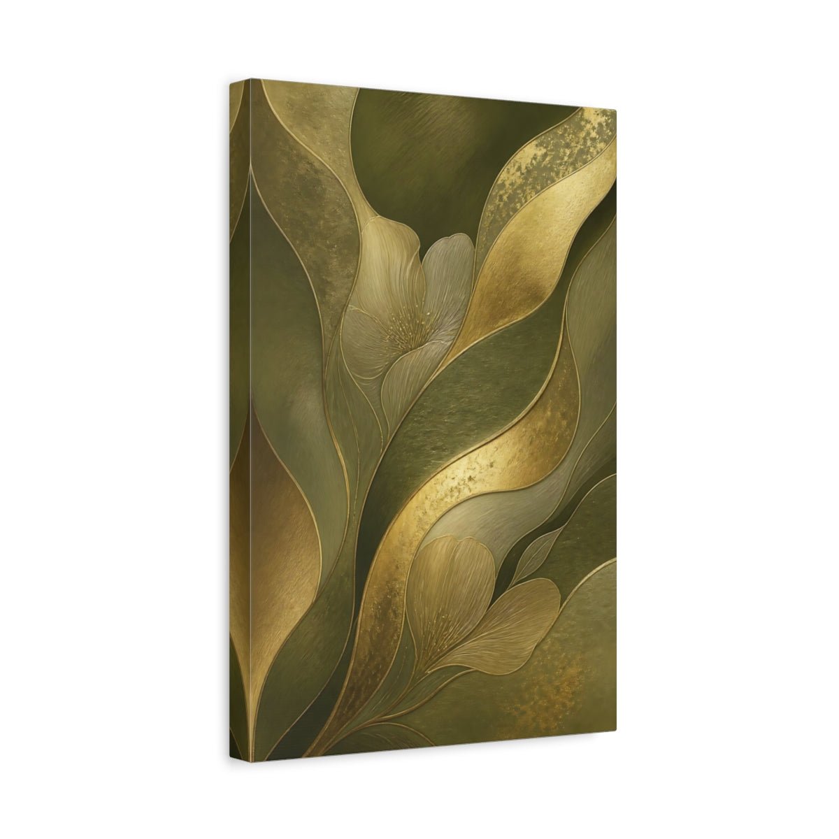 Floral Abstract Green And Gold Canvas Wall Art Print – Luxury Living Room, Above Couch - YesArtYes