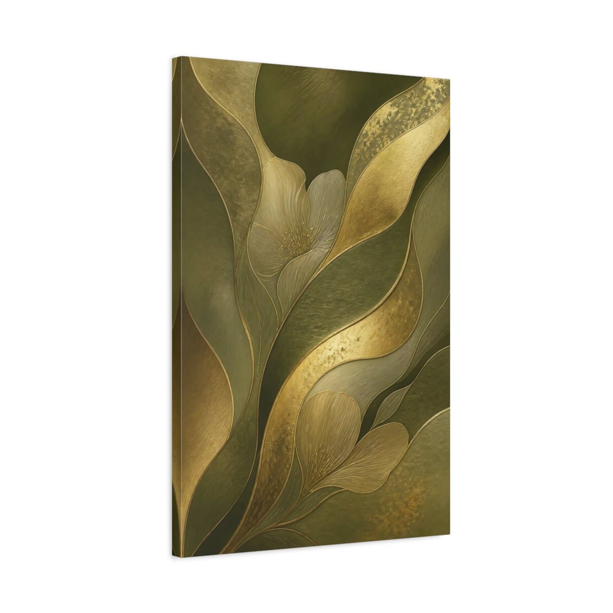 Floral Abstract Green And Gold Canvas Wall Art Print – Luxury Living Room, Above Couch - YesArtYes