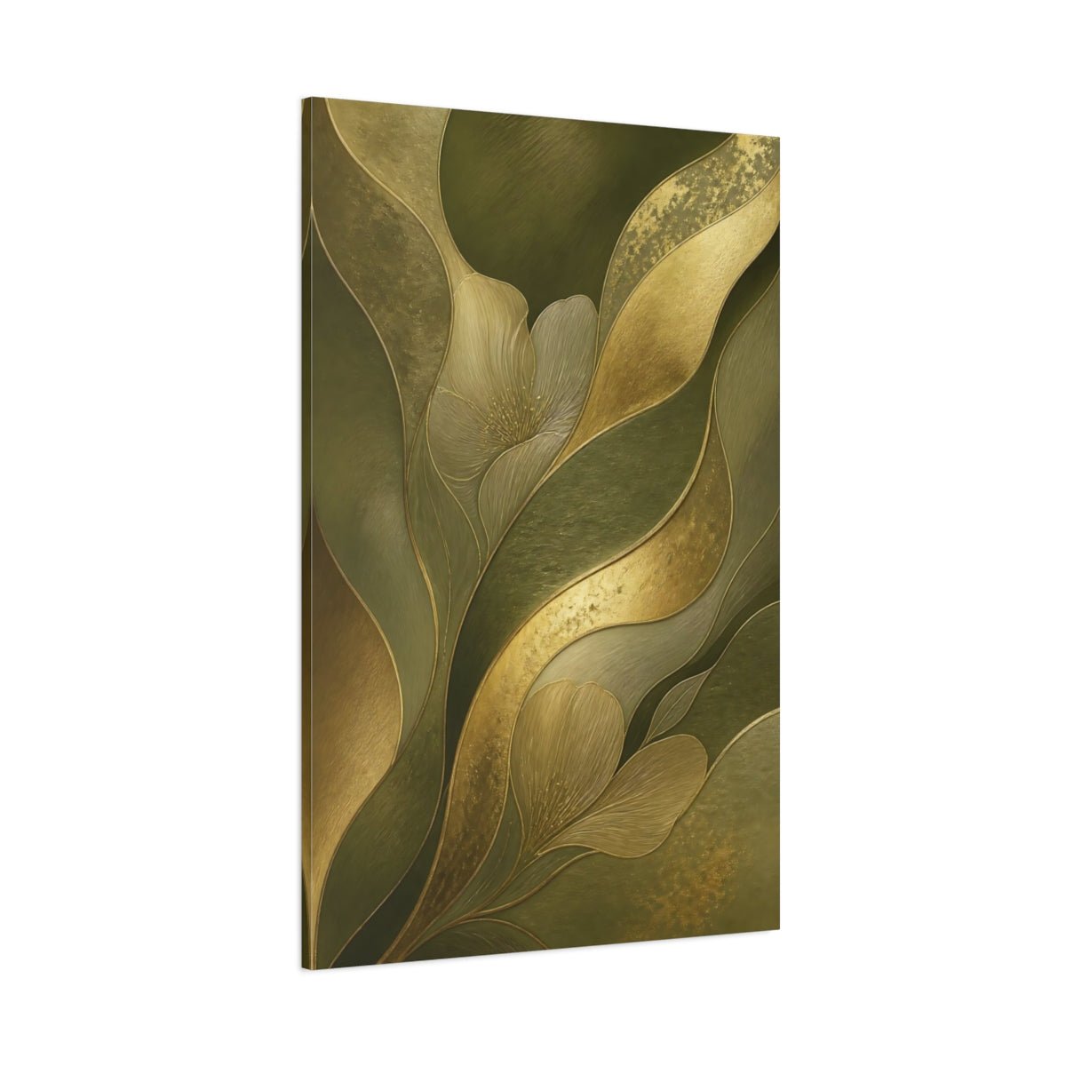 Floral Abstract Green And Gold Canvas Wall Art Print – Luxury Living Room, Above Couch - YesArtYes