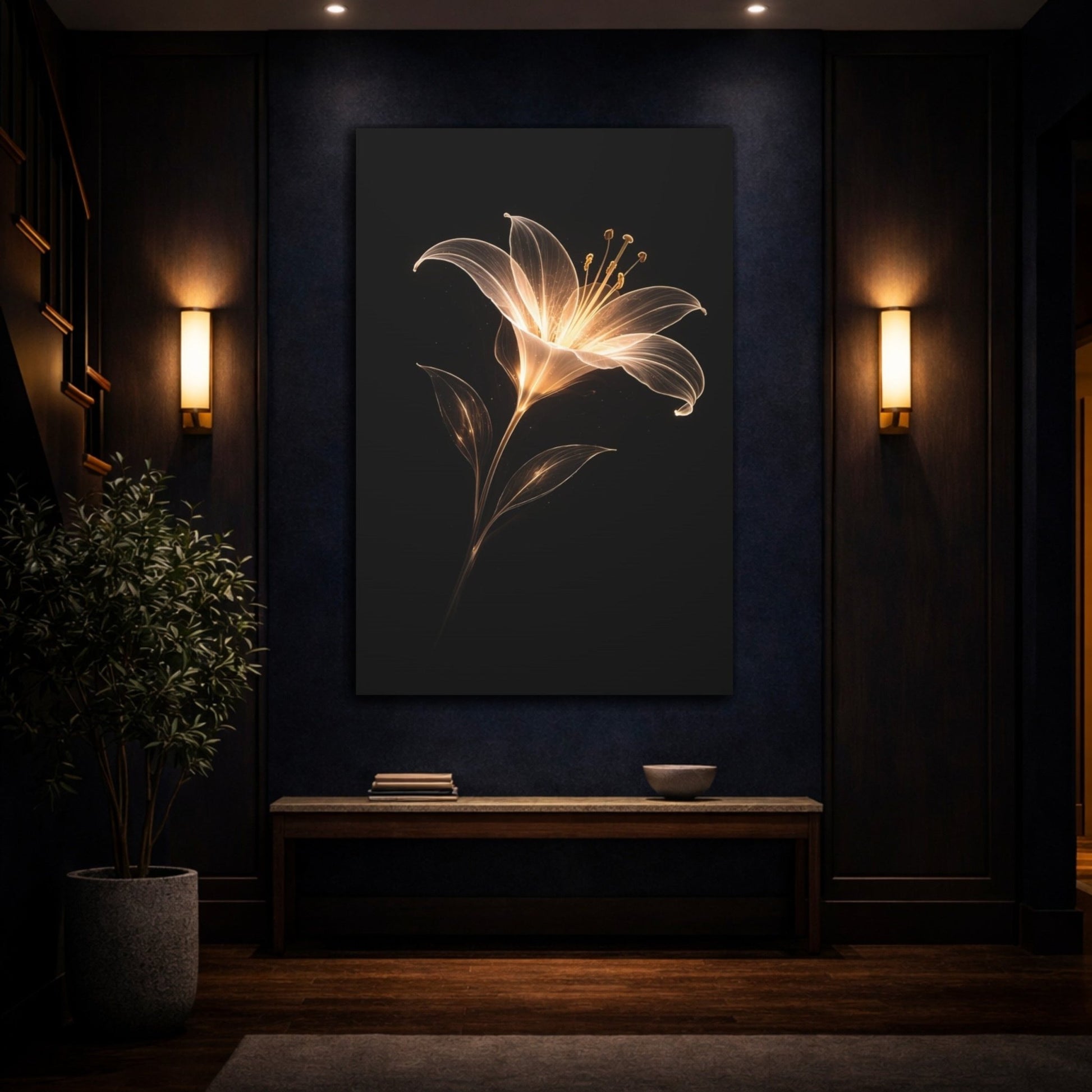 Floral Abstract Lily Gold - Canvas Wall Art Print - YesArtYes