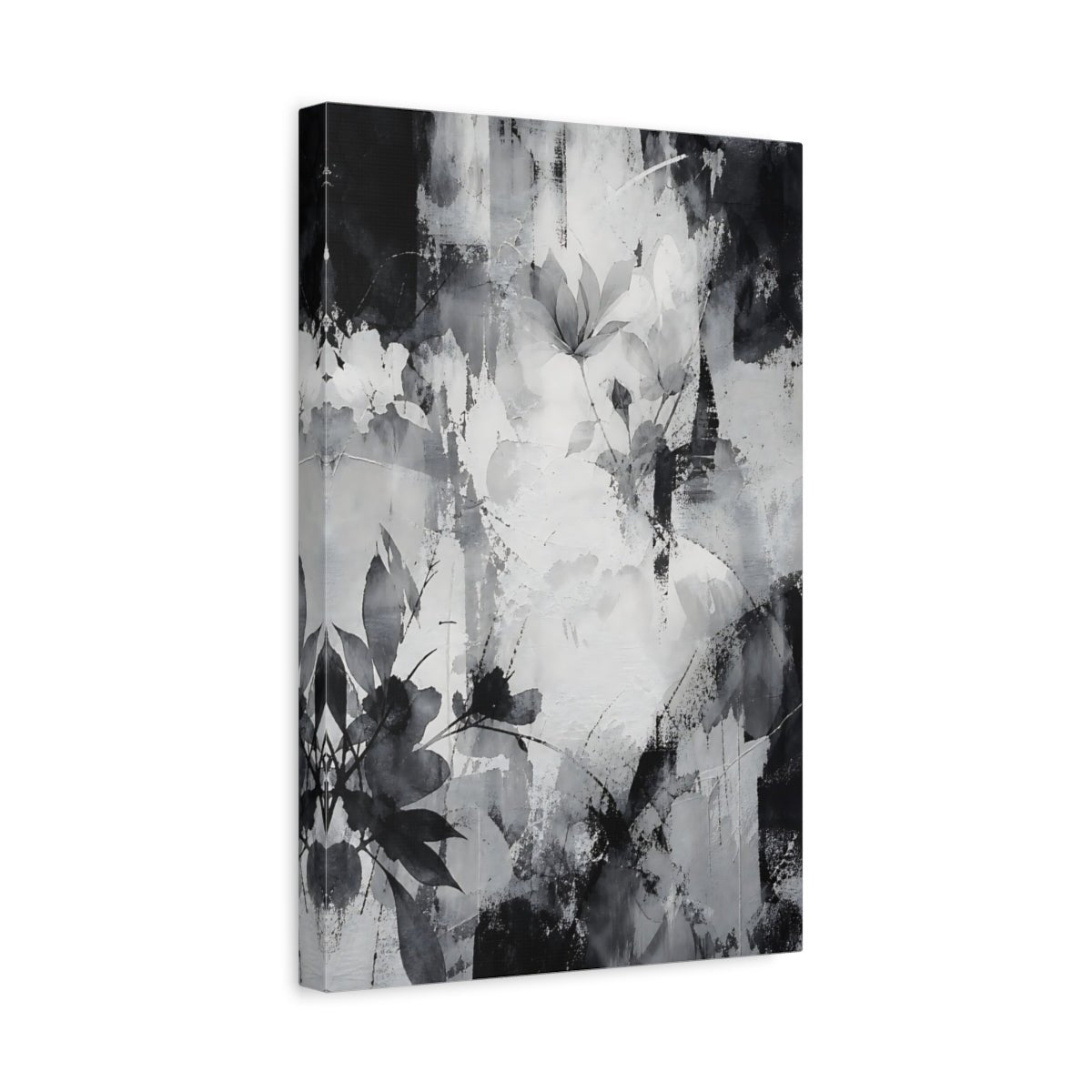 Floral Abstract Monochrome Canvas Print – Decor for Living Room, Above Fireplace - YesArtYes