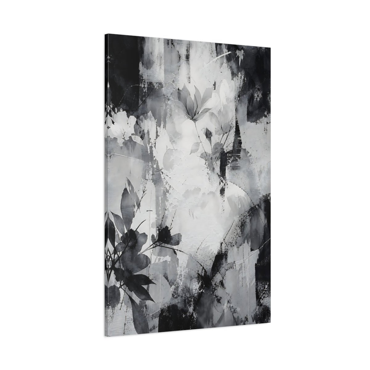 Floral Abstract Monochrome Canvas Print – Decor for Living Room, Above Fireplace - YesArtYes