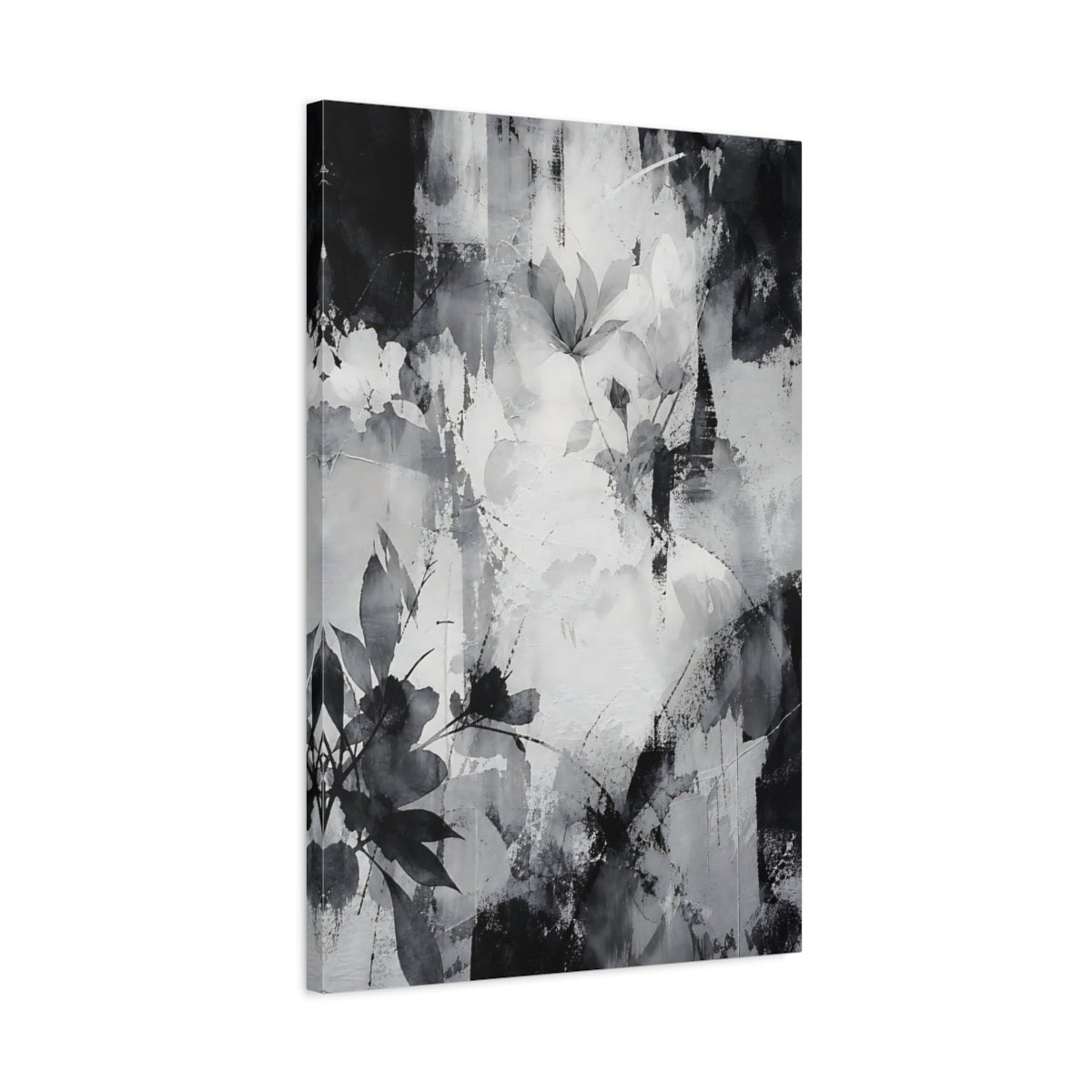 Floral Abstract Monochrome Canvas Print – Decor for Living Room, Above Fireplace - YesArtYes