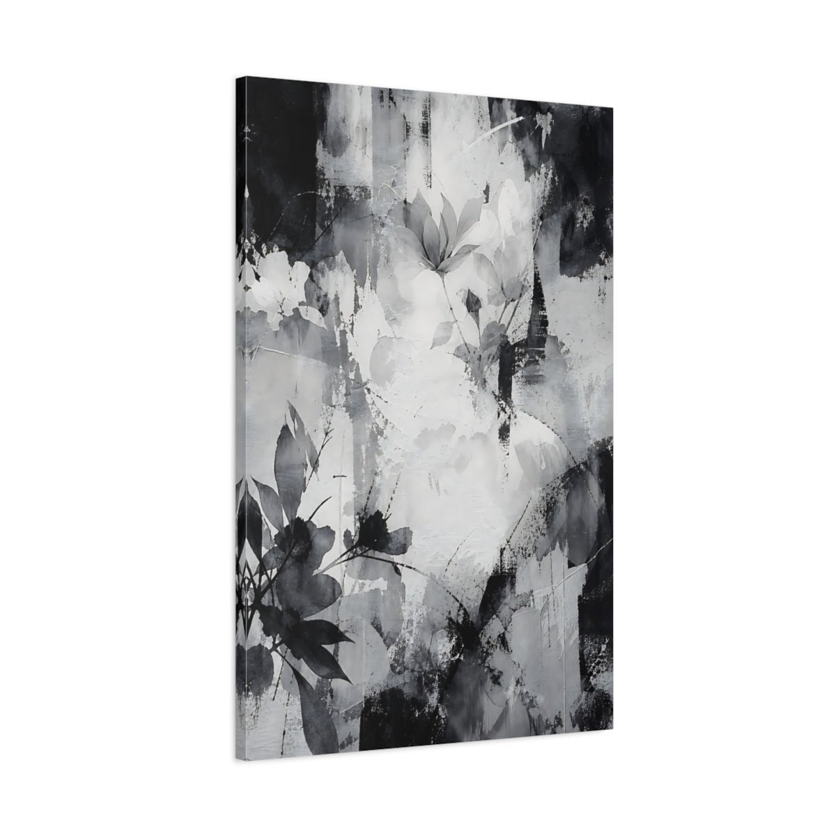 Floral Abstract Monochrome Canvas Print – Decor for Living Room, Above Fireplace - YesArtYes