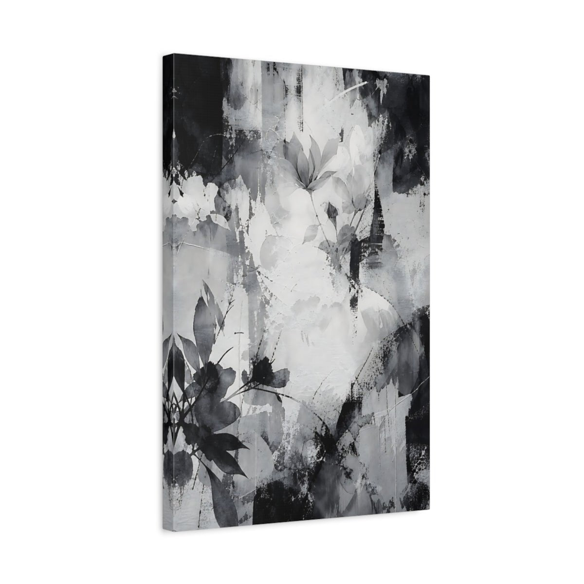 Floral Abstract Monochrome Canvas Print – Decor for Living Room, Above Fireplace - YesArtYes
