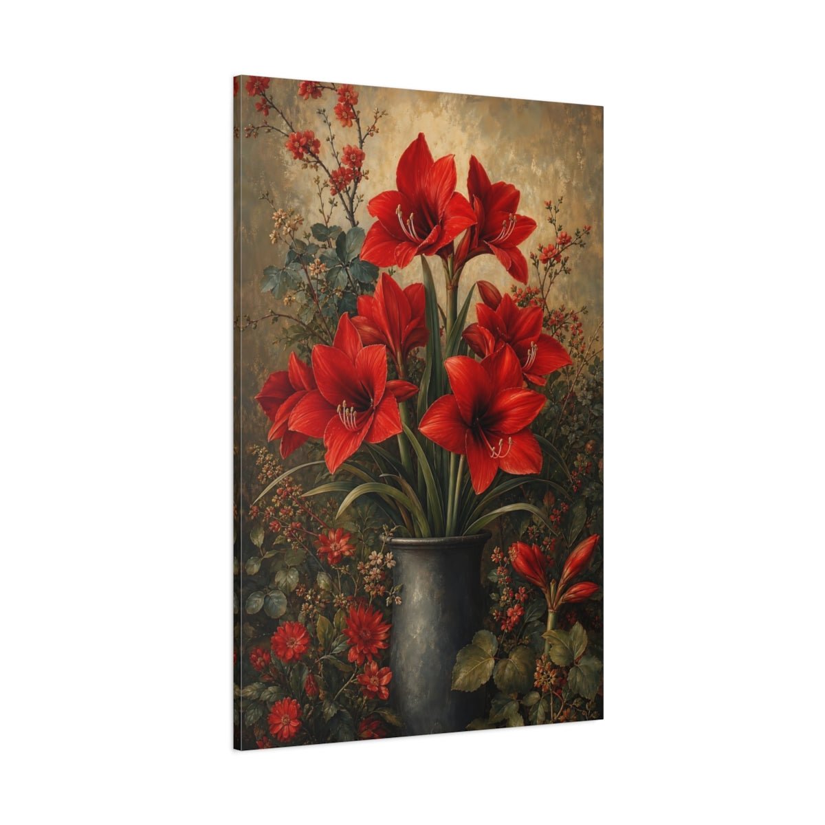 Floral Amaryllis Red Canvas Print – Living Room, Large Wall - YesArtYes