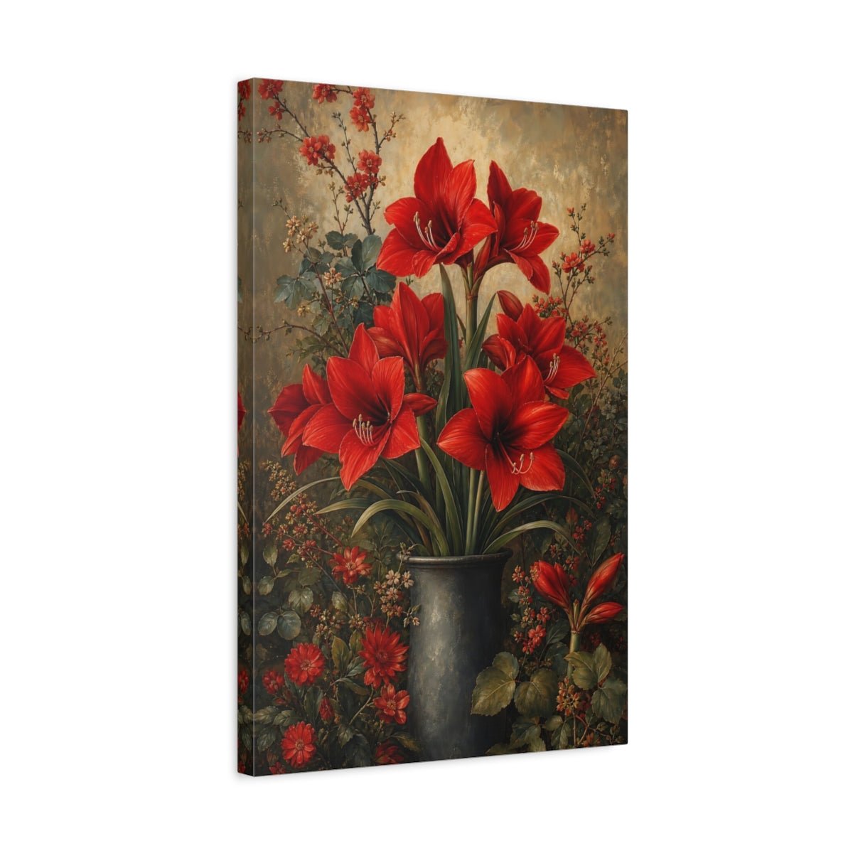 Floral Amaryllis Red Canvas Print – Living Room, Large Wall - YesArtYes