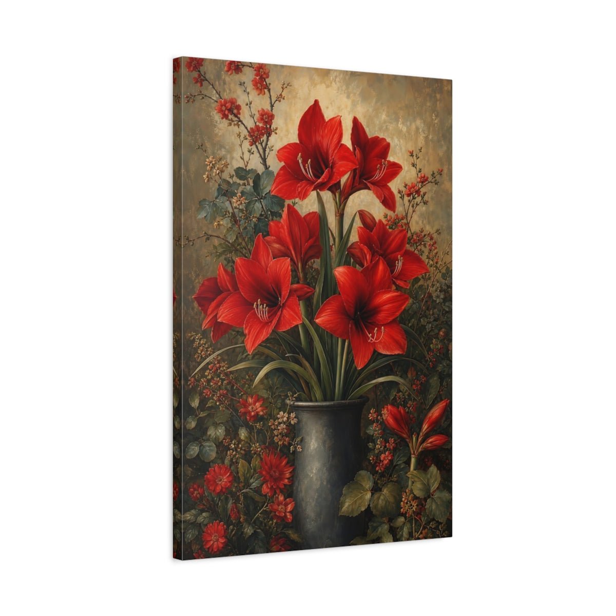 Floral Amaryllis Red Canvas Print – Living Room, Large Wall - YesArtYes