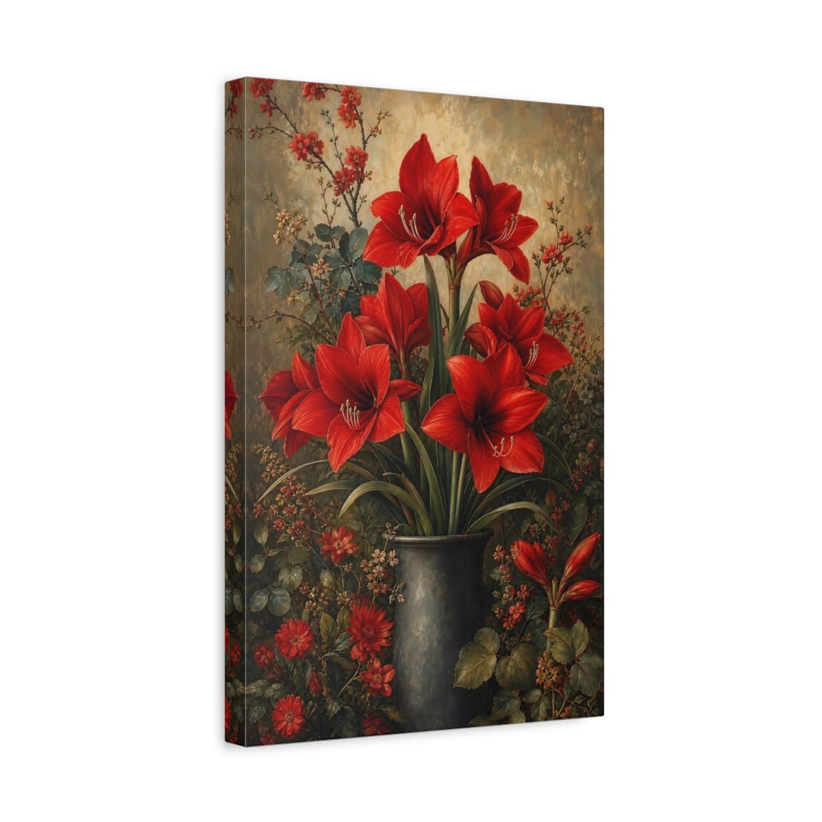 Floral Amaryllis Red Canvas Print – Living Room, Large Wall - YesArtYes
