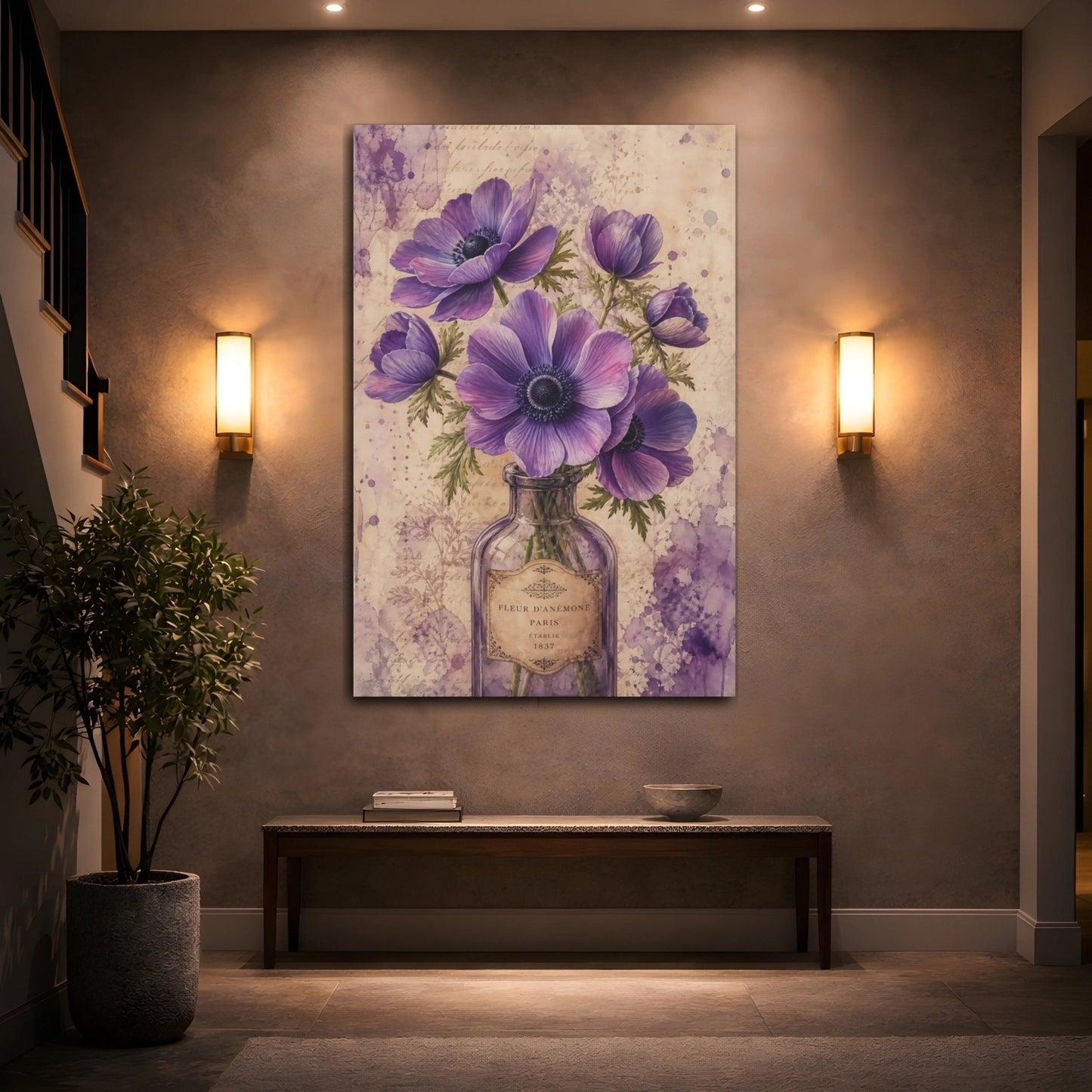 Floral Anemone Flowers Purple Canvas Print – Living Room, Large Wall - YesArtYes
