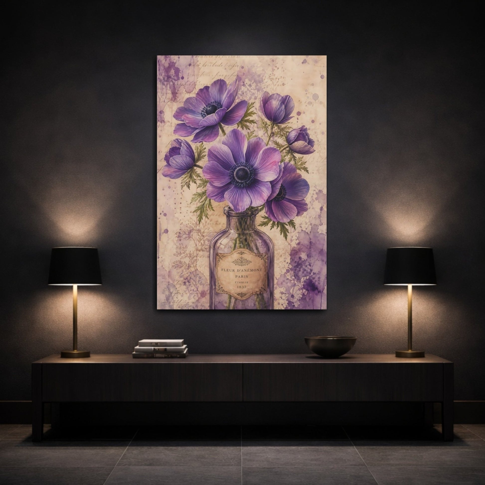Floral Anemone Flowers Purple Canvas Print – Living Room, Large Wall - YesArtYes